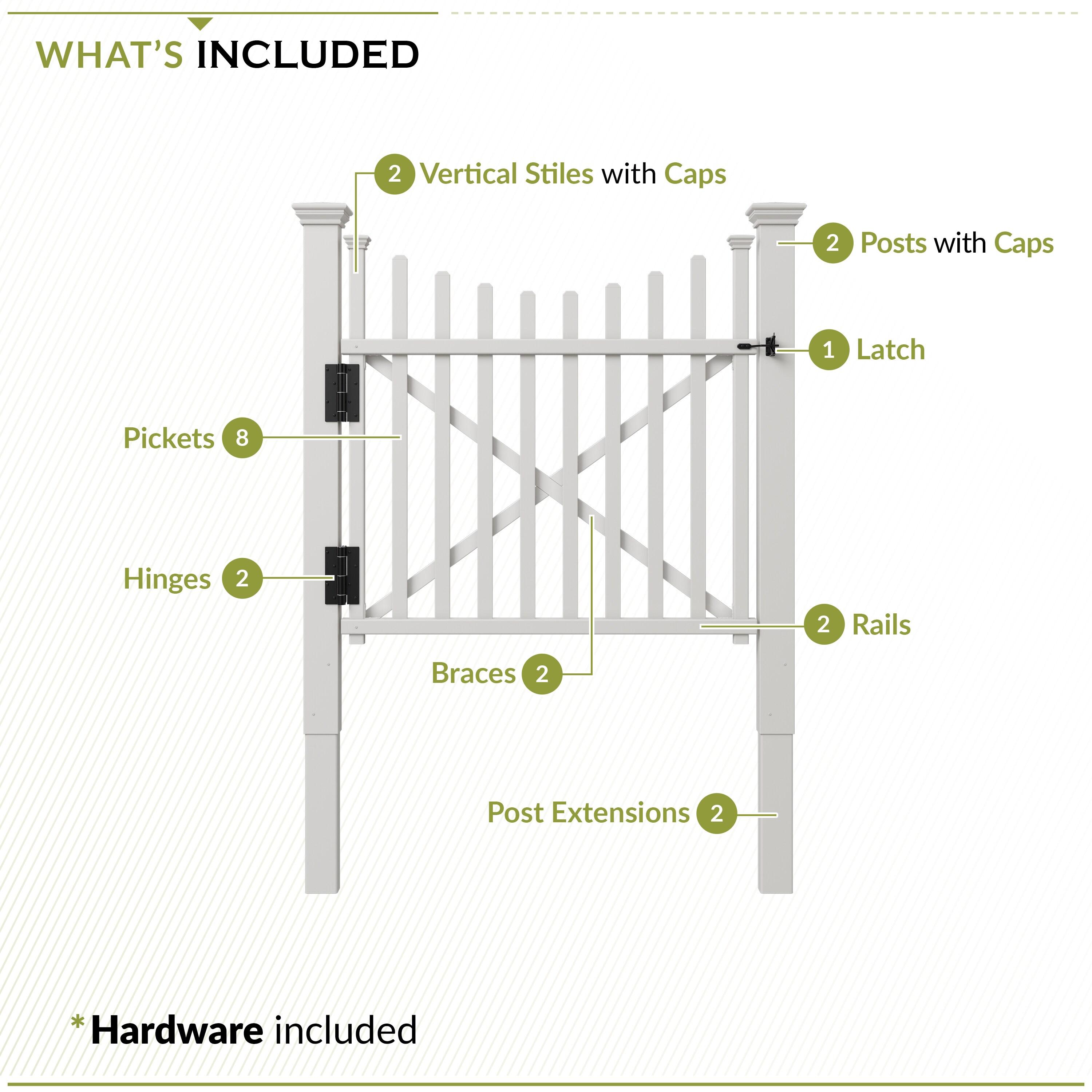 Zippity Outdoor Products 3.8ft H x 4.1ft W (1 Gate) Zippity Manchester Gate Kit, White Vinyl Picket Fence Gate Kit for Manchester Fence Panels, Gate for Backyard, Patio, Outdoor, & Garden Fence, ZP19019