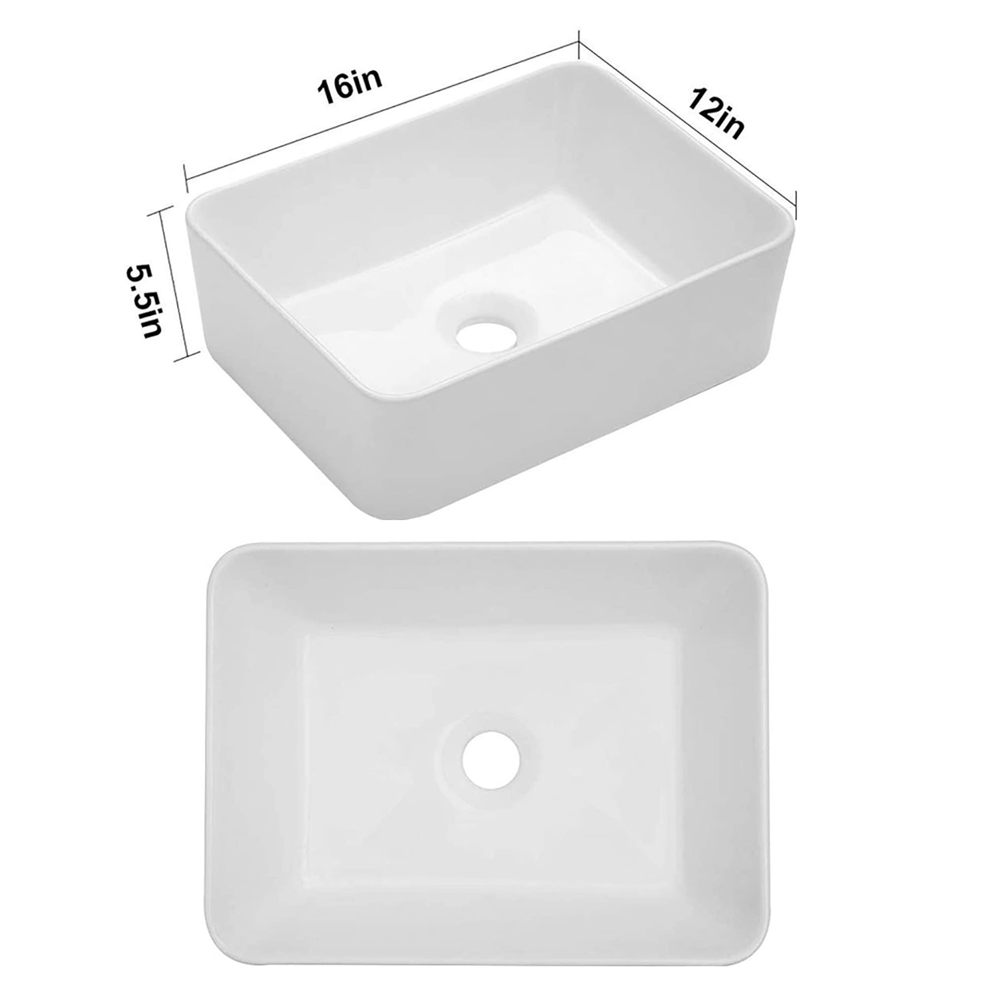 16" x 12" Bathroom Vessel Sink White Ceramic Rectangular Bathroom Sink Above Counter Vessel Sink