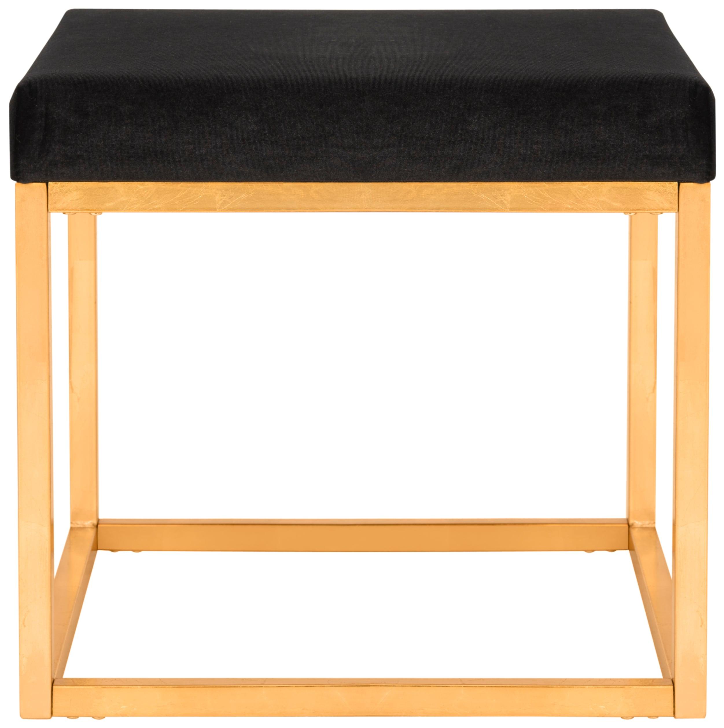 Rowan Contemporary Glam Square Ottoman - Black/Gold - Safavieh