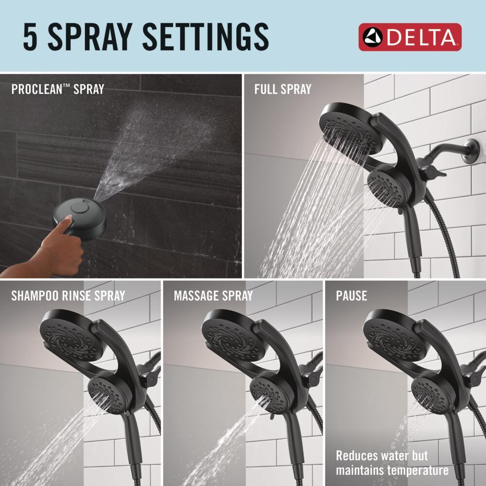 5-Setting HydroRain 2-in-1 Dual Shower Head with ProClean Spray