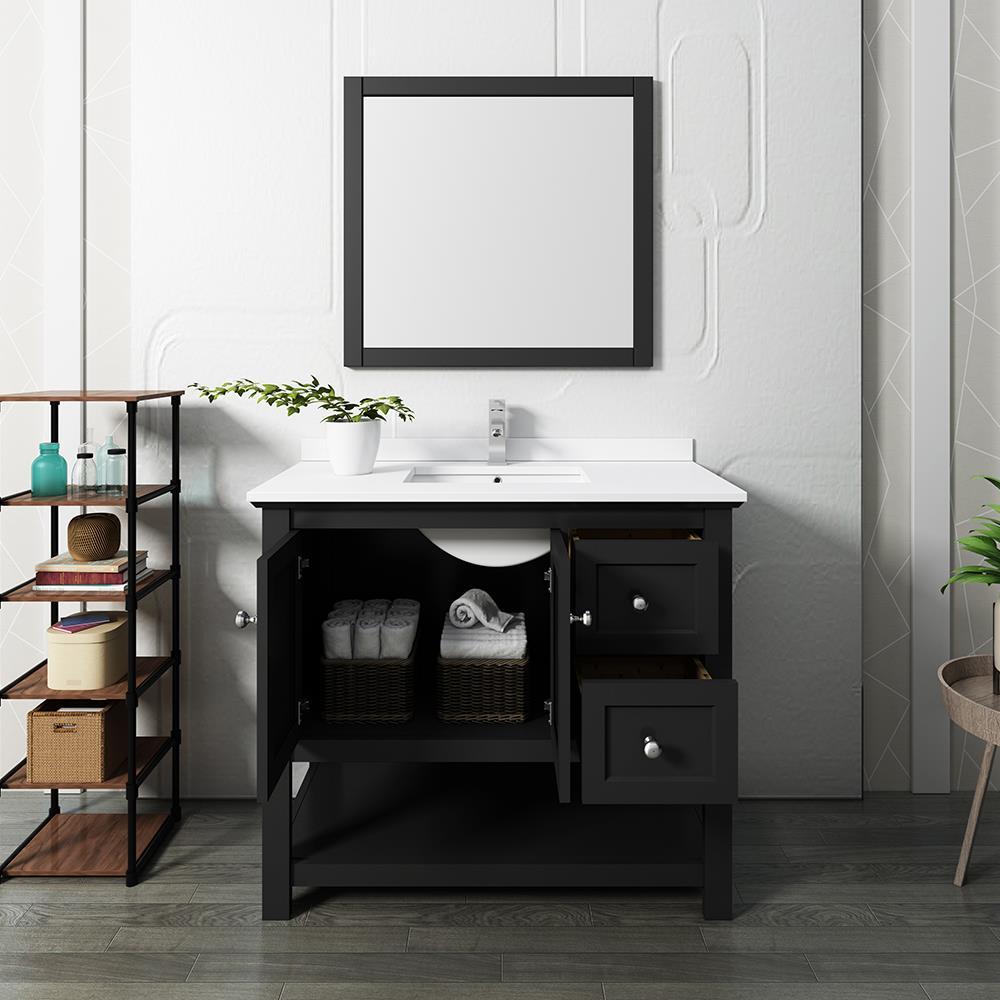 Fresca Manchester 42" Traditional Wood Bathroom Vanity with Mirror in Black