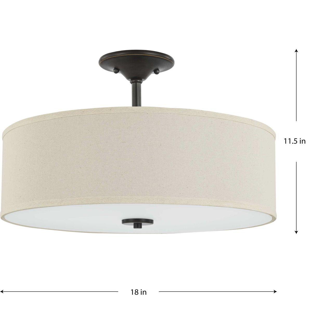 Progress Lighting, Inspire Collection, 3-Light Semi-Flush Mount, Antique Bronze, Off-White Linen Shade