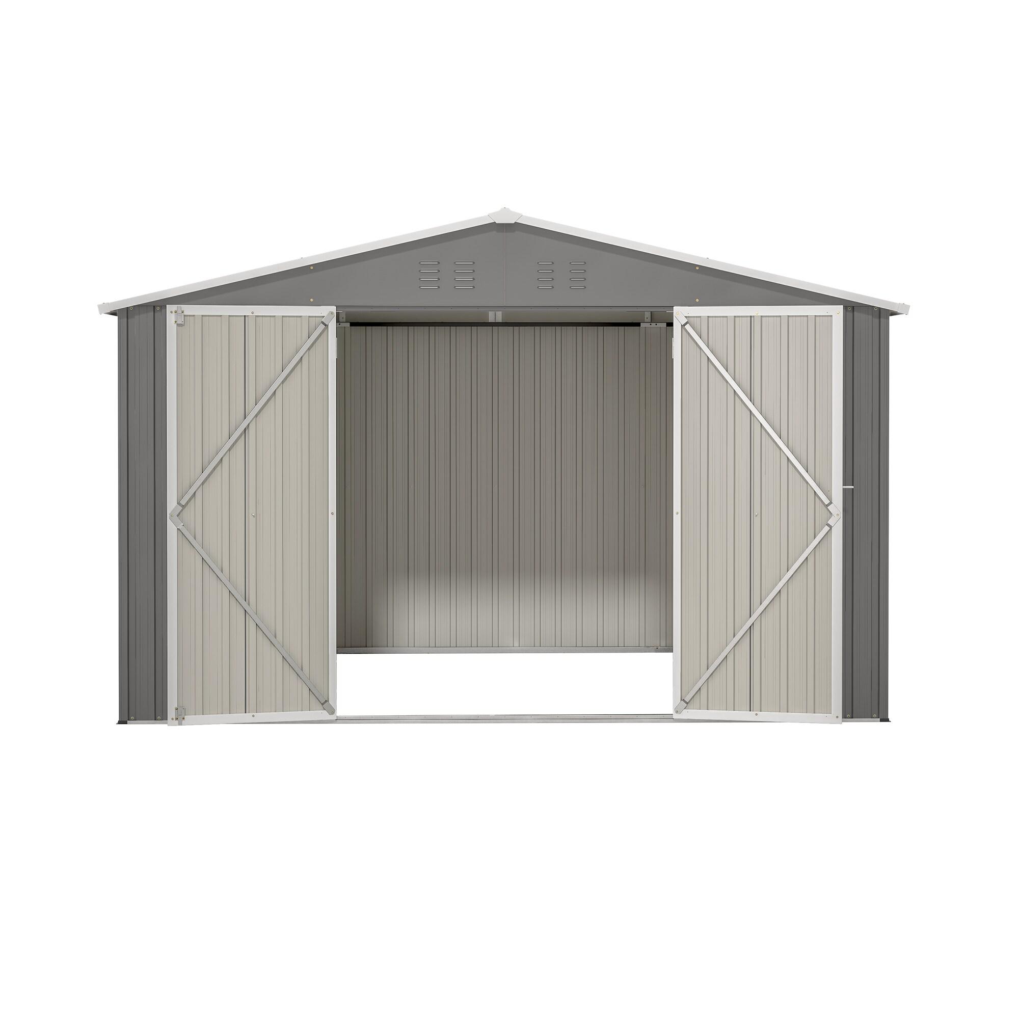 10X8 FT Outdoor Storage Shed, Metal Tool Shed & Outdoor Storage with Lockable Door and Vents Ideal for Bicycles, Tools, Lawnmowers, Backyards, Patios, Lawns