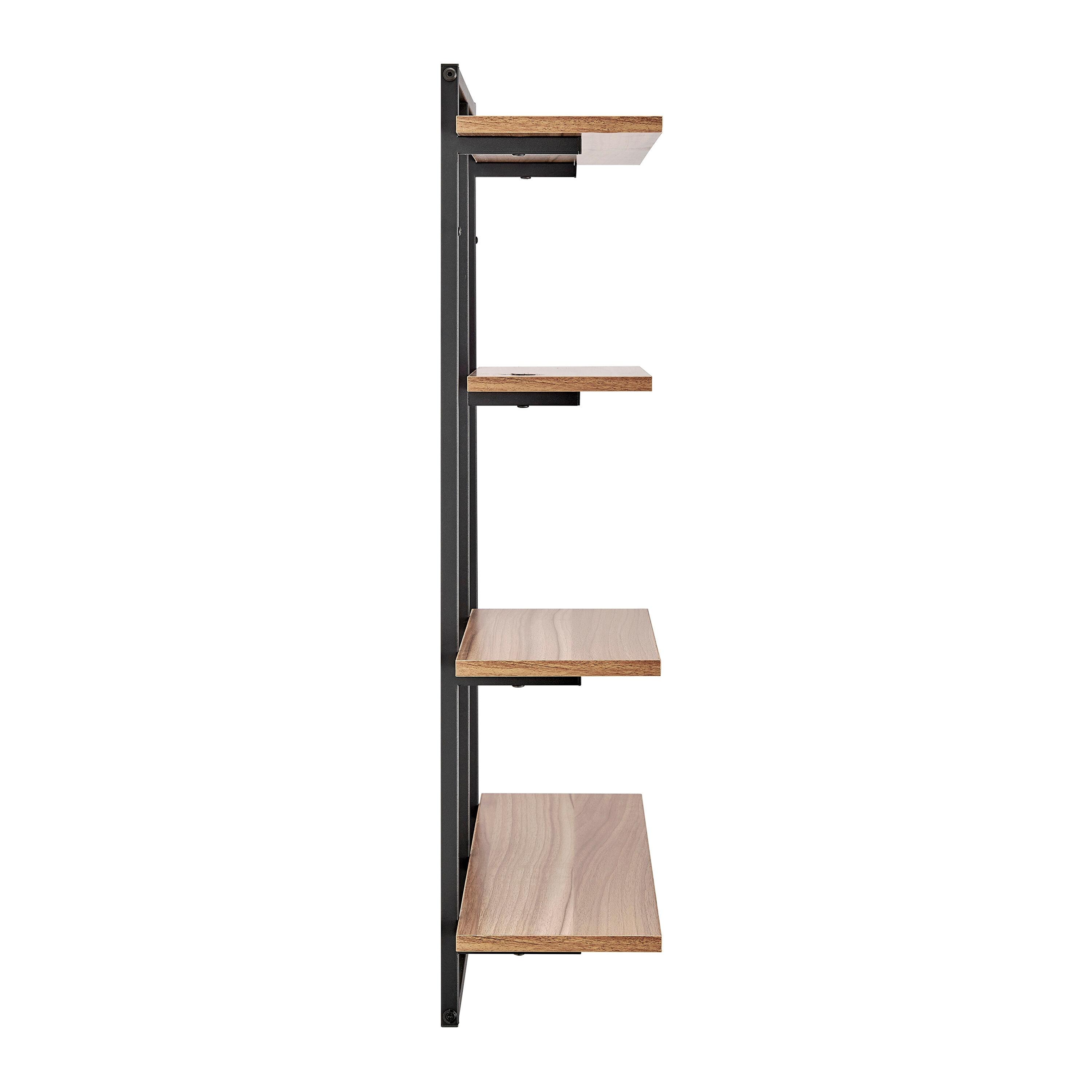 Danya B. 34.5" x 23.6" Rhodes 4 Tier Modern Floating Windowsill Wall Shelf Unit Black/Light Walnut: MDF & Iron, Open Design