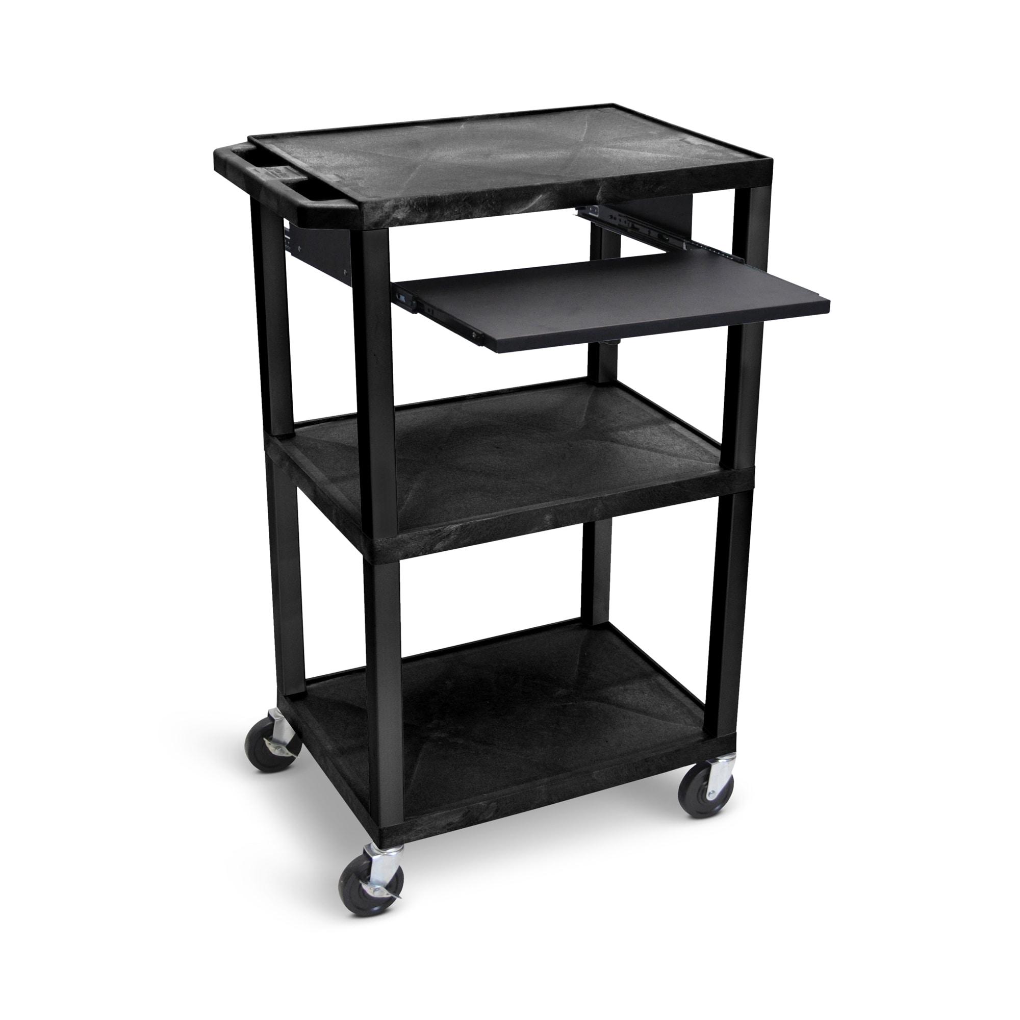 Black 42"H 3-Shelf Utility Cart with Pullout Tray