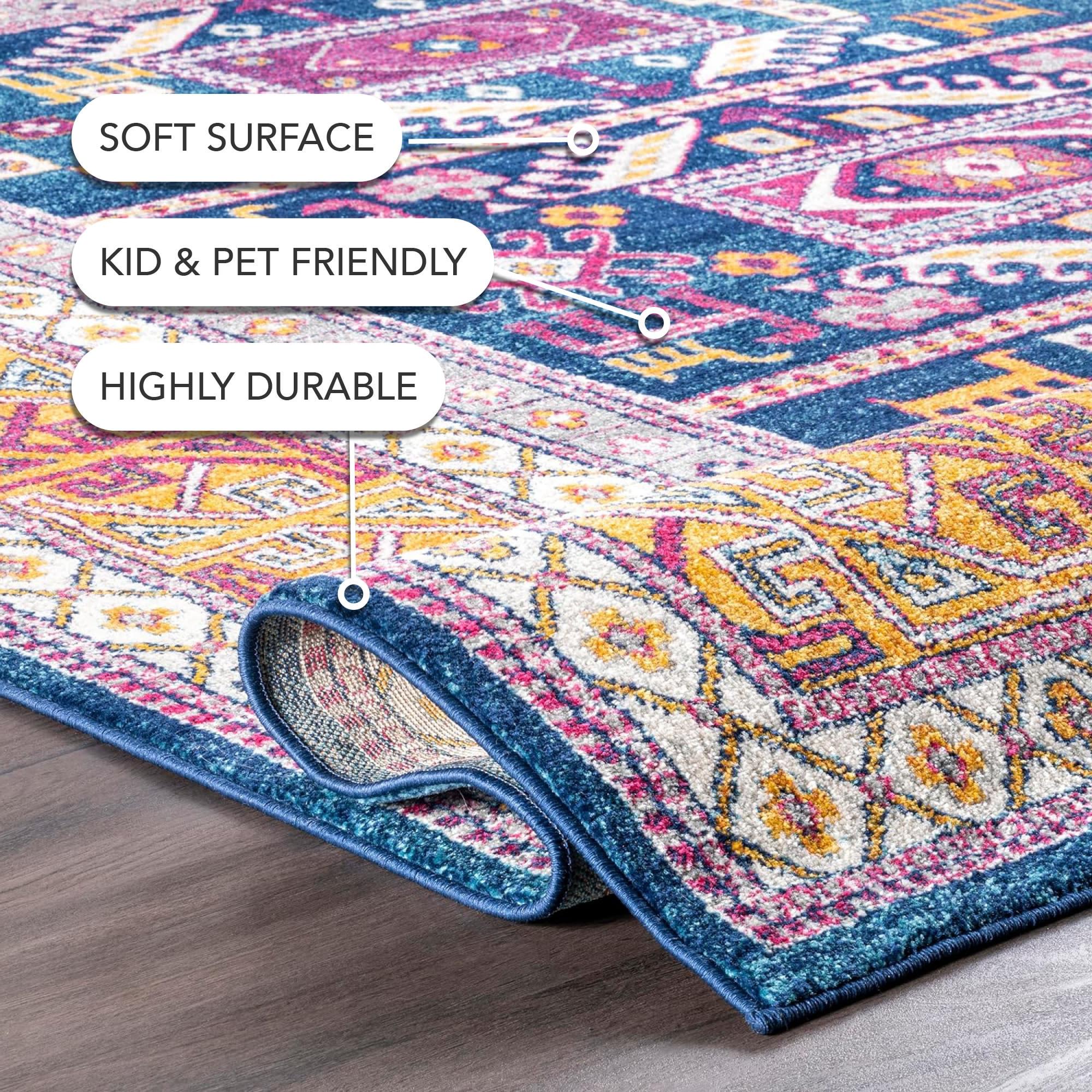 Nuloom Lorena Geometric 7x9 Indoor Area Rug for Living Room Bedroom Dining Room Kitchen, Navy/Orange
