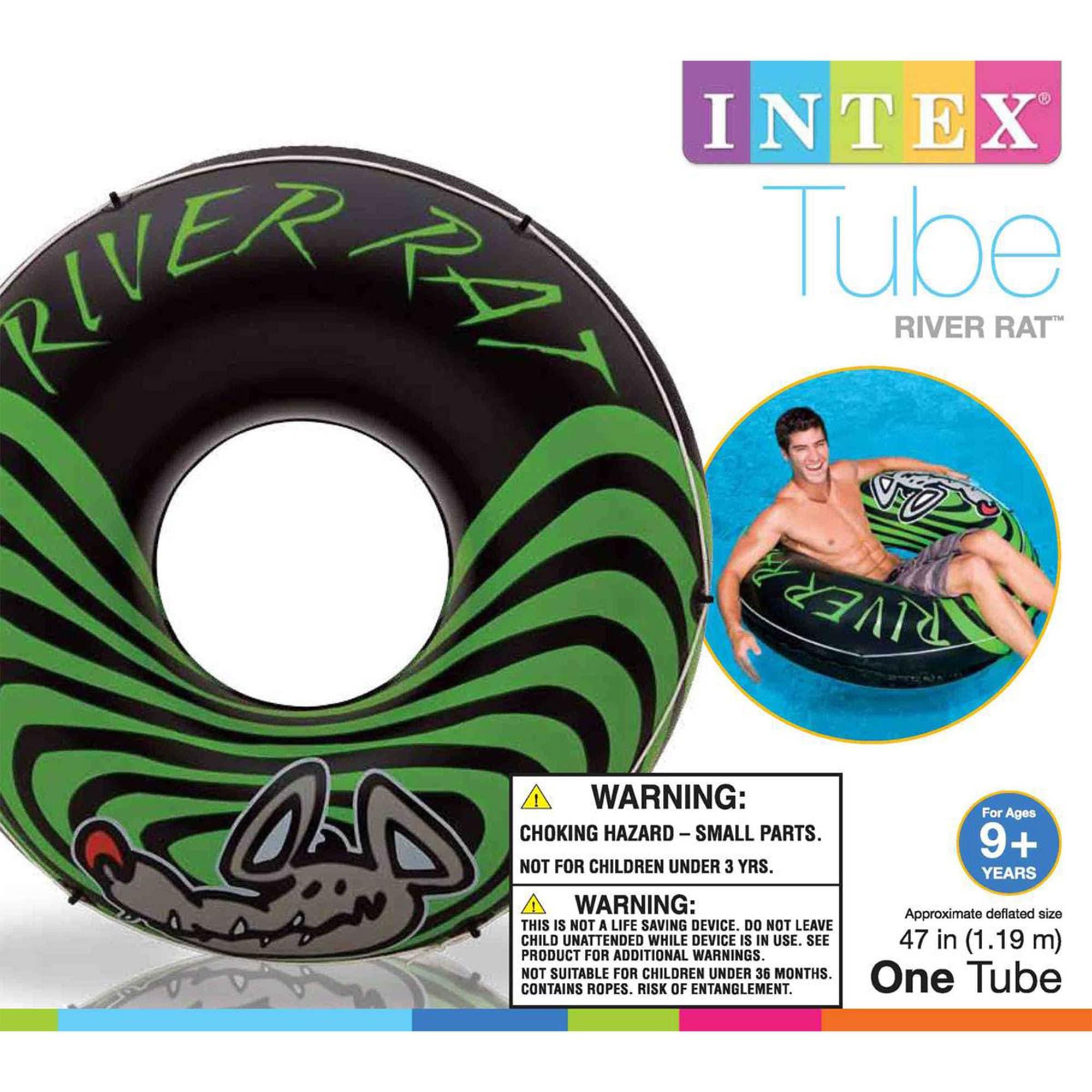 Intex River Rat 48 Inch Inflatable Vinyl Towable Boat Floating Tube Raft for Swimming Pool and Lake in Green Rat or Graffiti Rat Design, Color Varies