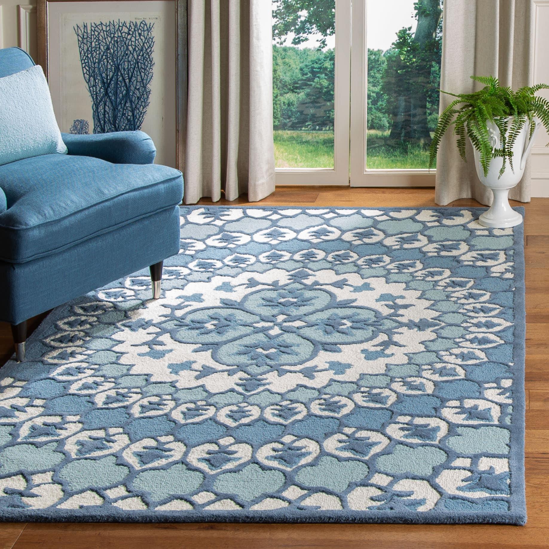 Bellagio BLG610 Hand Tufted Area Rug - Ivory/Blue - 5'x5' - Safavieh.
