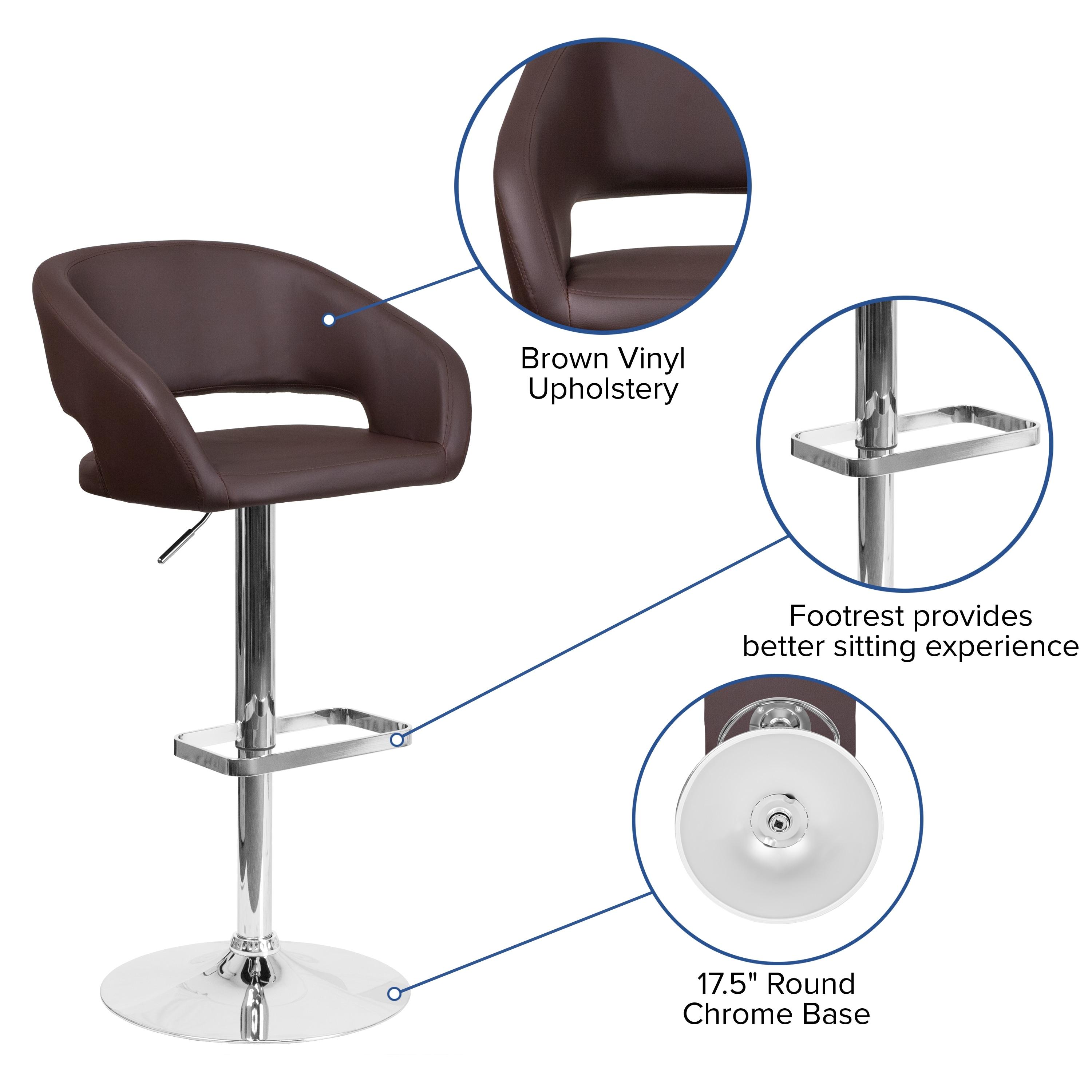 Flash Furniture Contemporary Brown Vinyl Adjustable Height Barstool with Rounded Mid-Back and Chrome Base