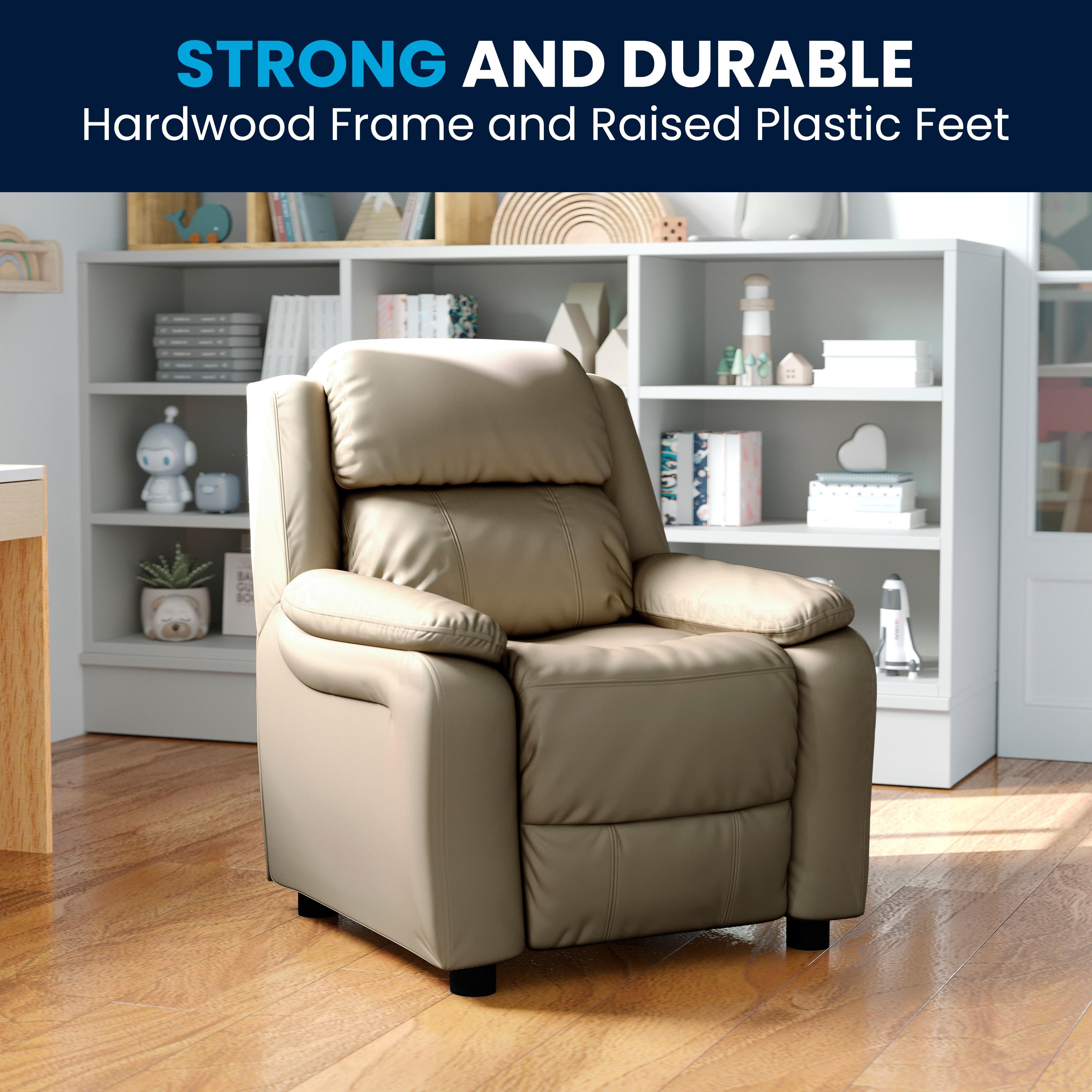 Flash Furniture Charlie Deluxe Padded Contemporary Beige Vinyl Kids Recliner with Storage Arms