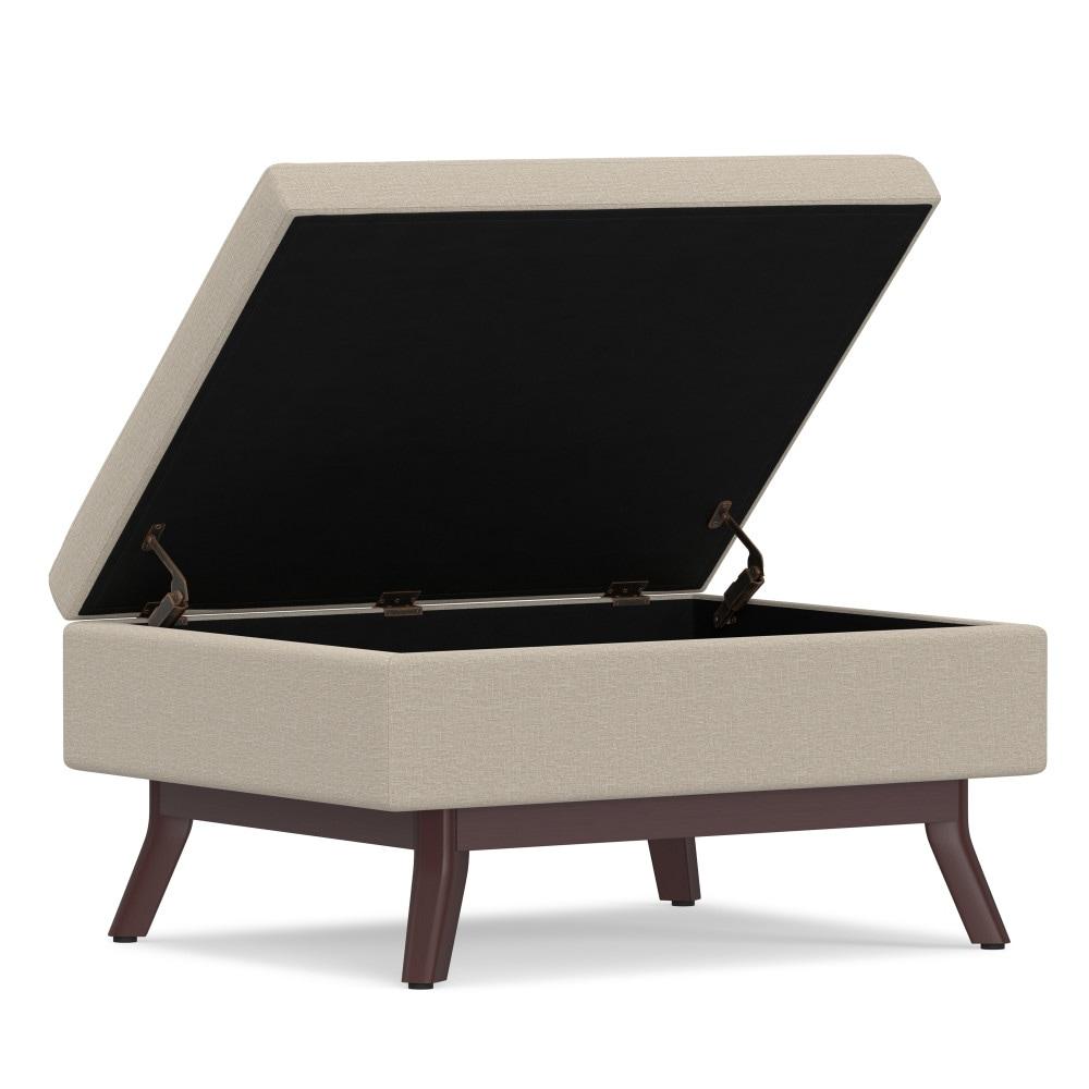 Simpli Home Owen 34"W Upholstered Coffee Table Storage Ottoman with Lift Top and Solid Wood Legs