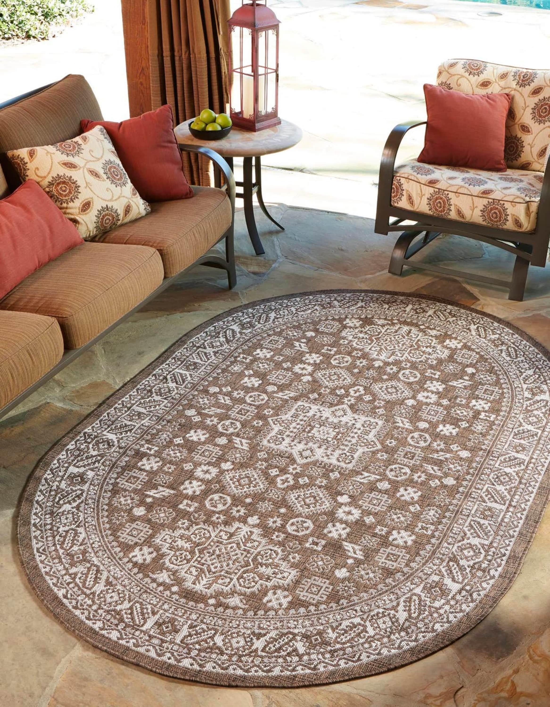 Unique Loom 7' 10 x 10' 0 Oval Indoor/Outdoor Aztec Brown Area Rug