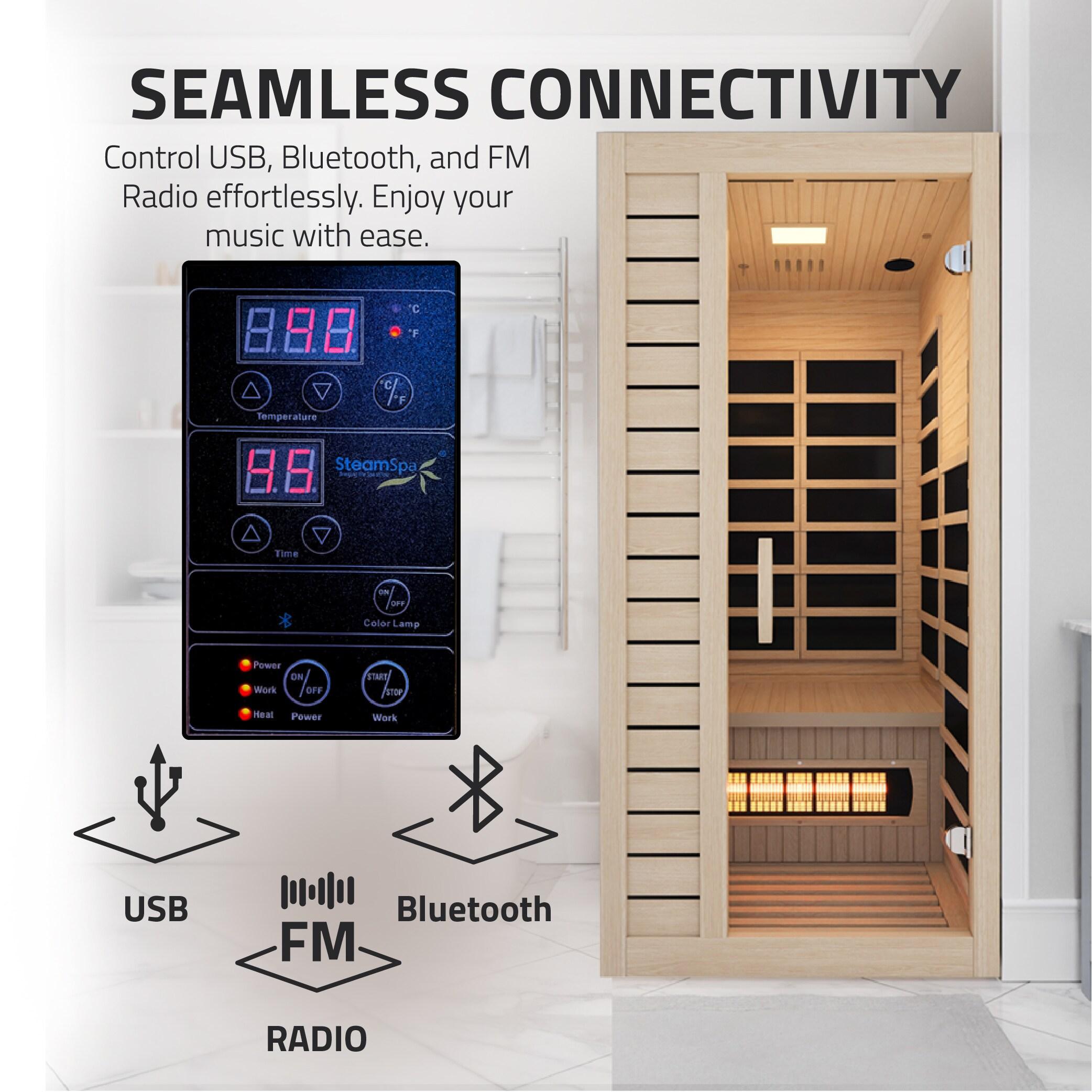 Steam Spa 1 Person Indoor Sauna Room: Hemlock Wooden Spa With Bluetooth Speaker, FM, And Touch Control Panel