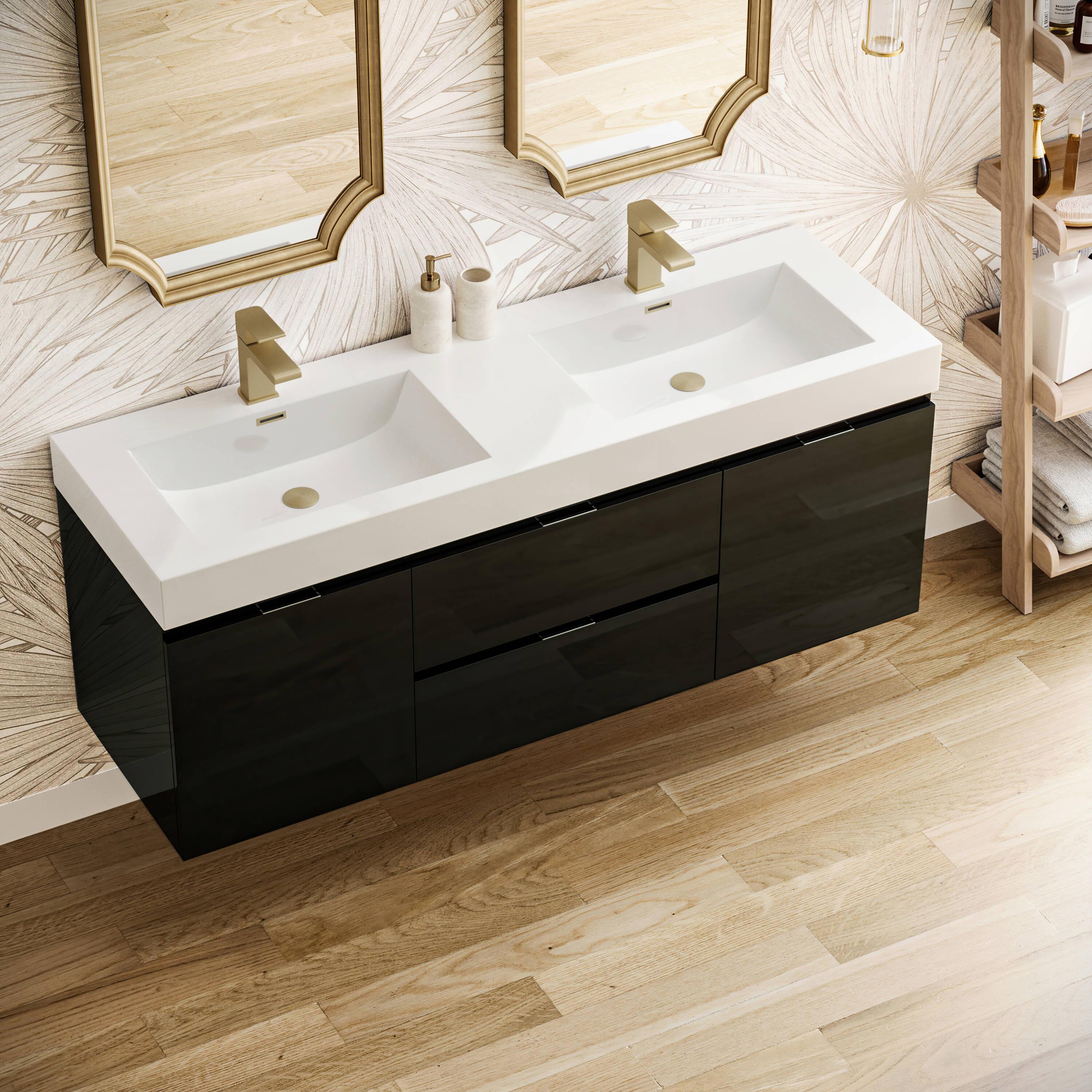 Valencia 60" Wall Mount Double Sink Bathroom Vanity with Top and Sinks (Faucets Not Included)