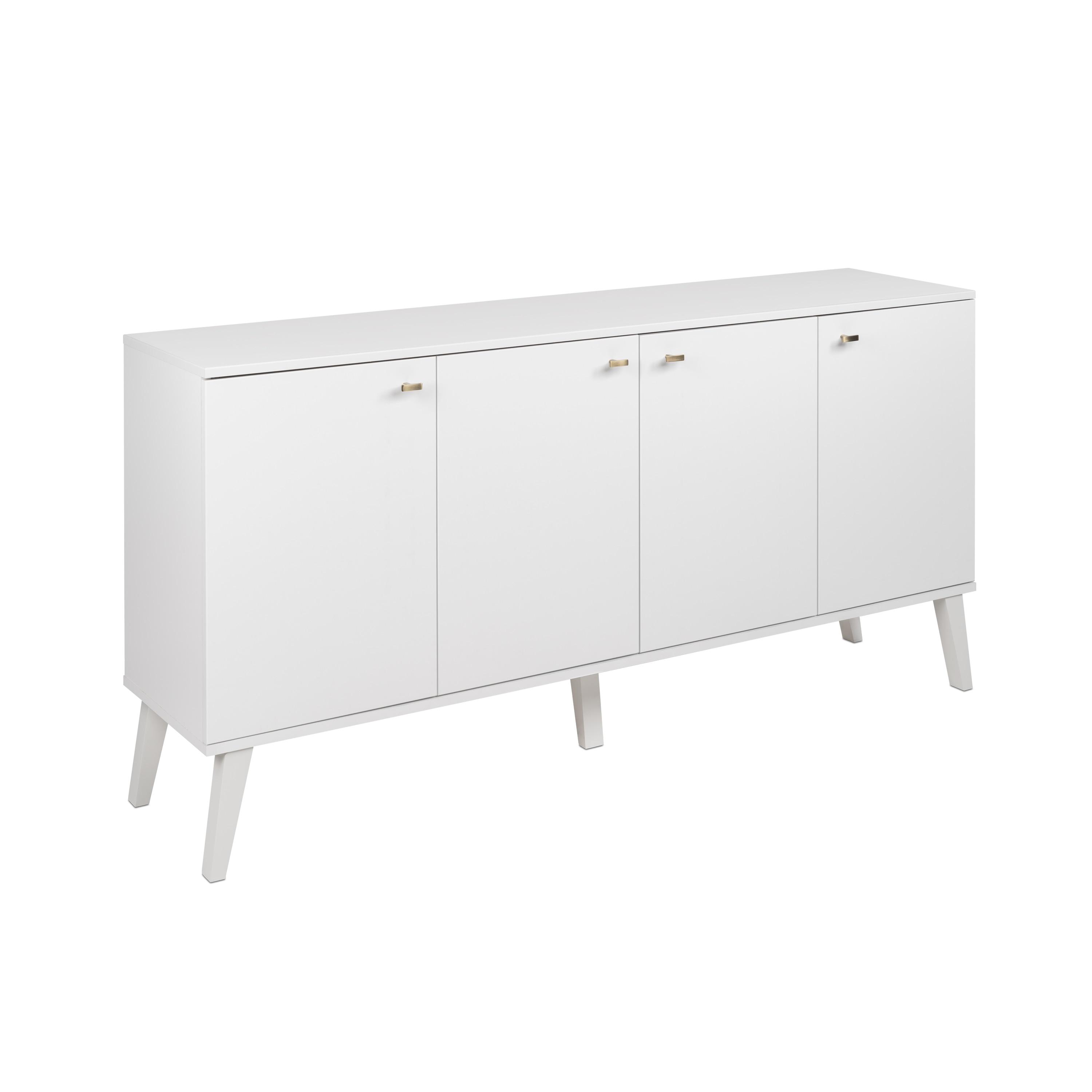 Milo Mid-Century Modern 4 Door Buffet Server White - Prepac: Laminated Storage Cabinet, CARB Certified