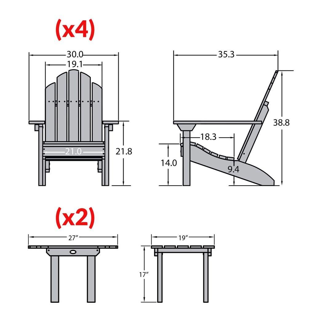 Highwood 6-pc Classic Westport Adirondack Set with 4 Classic Westport Adirondack Chairs and 2 Folding Side Tables - Outdoor, Eco-friendly, Synthetic Wood