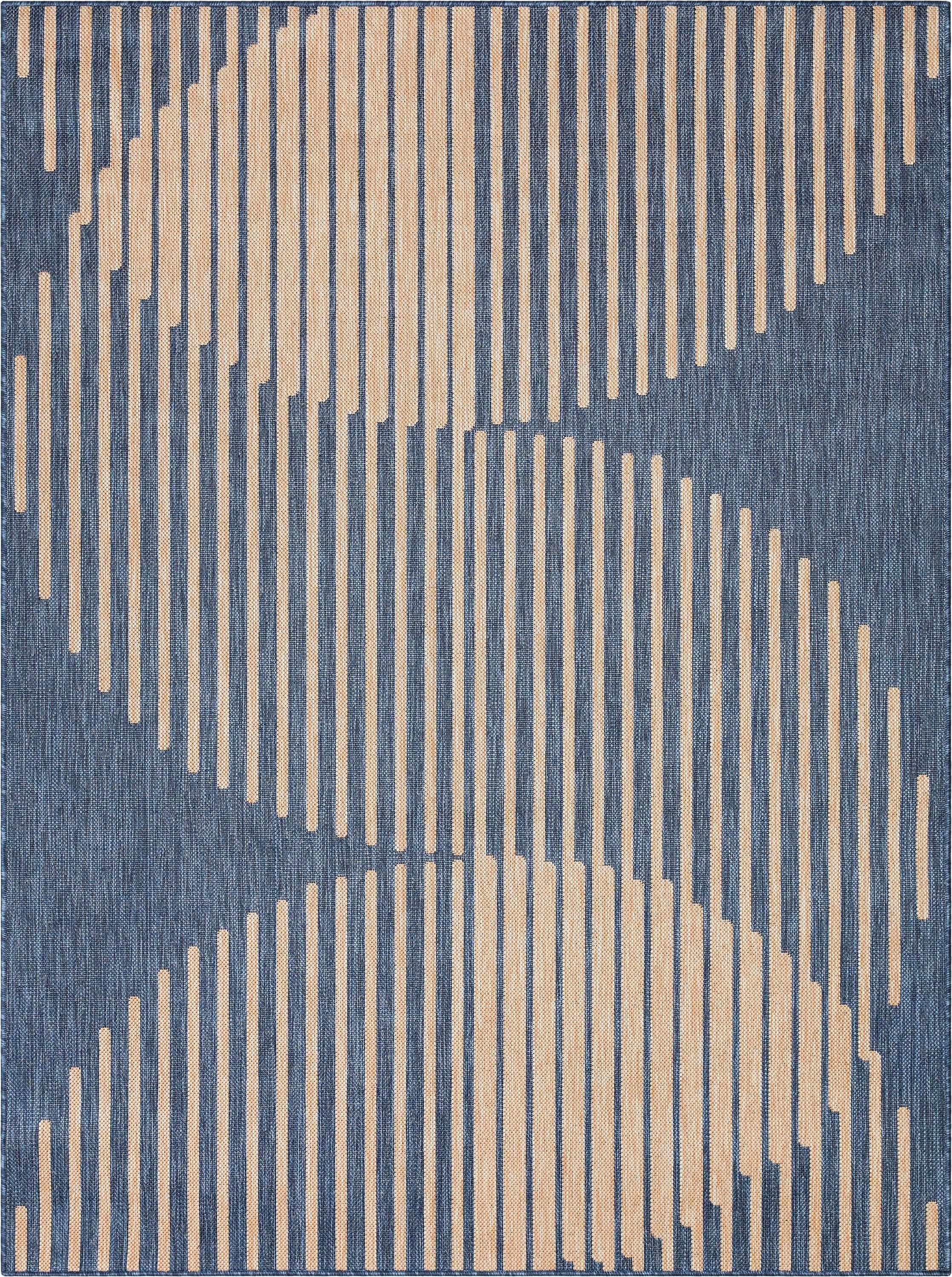 Marshanna Alder Modern Stripes Indoor/Outdoor Blue Flat-Weave Rug