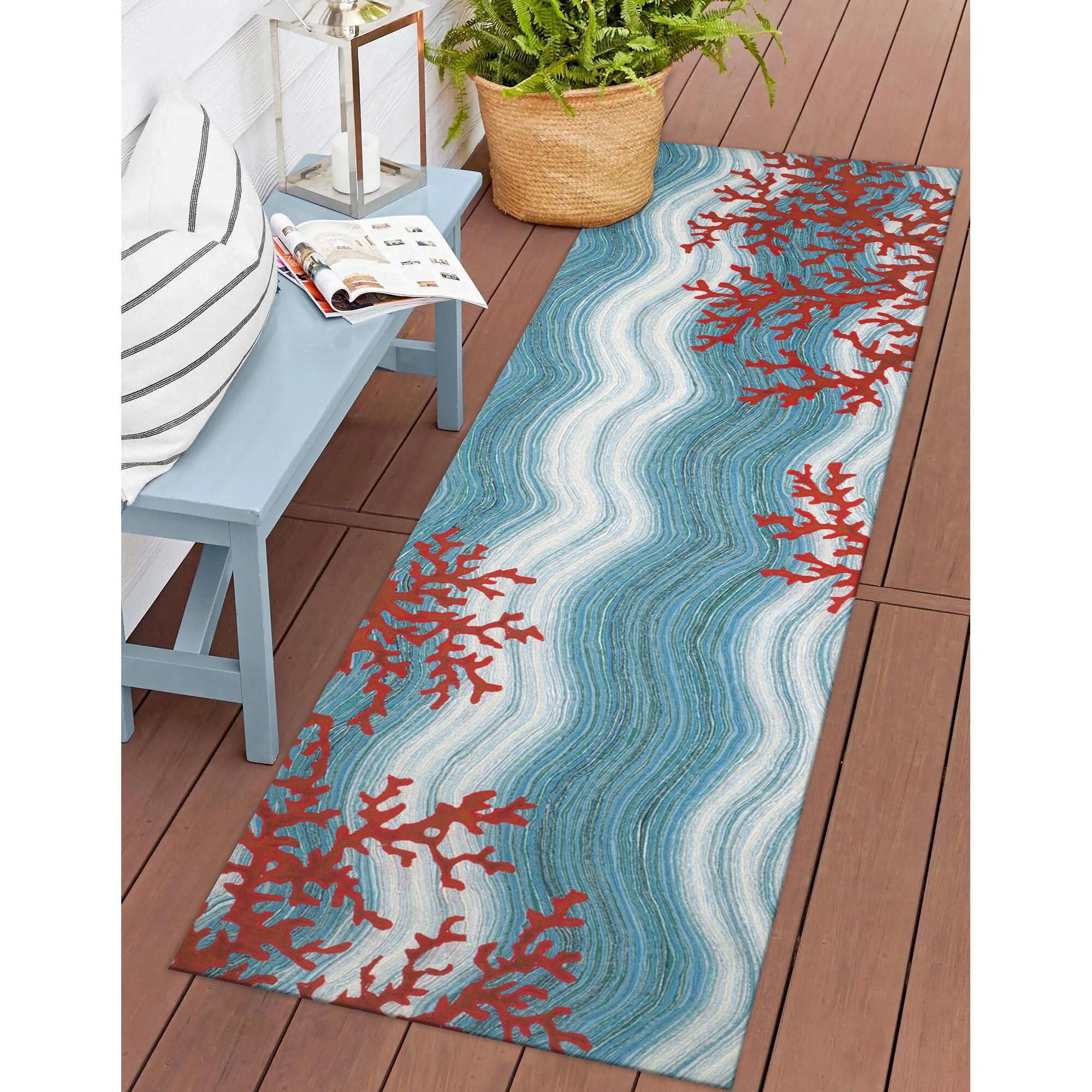 Happy Words 28" Blue Synthetic Indoor/Outdoor Accent Rug