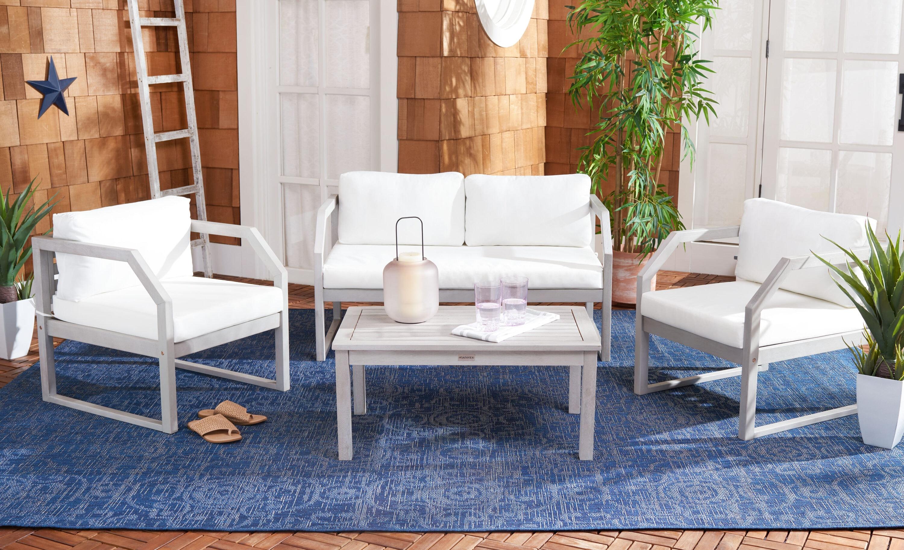 Dren 4 Piece Living Set - Indoor/Outdoor - PAT7067 - Grey/Beige - Safavieh