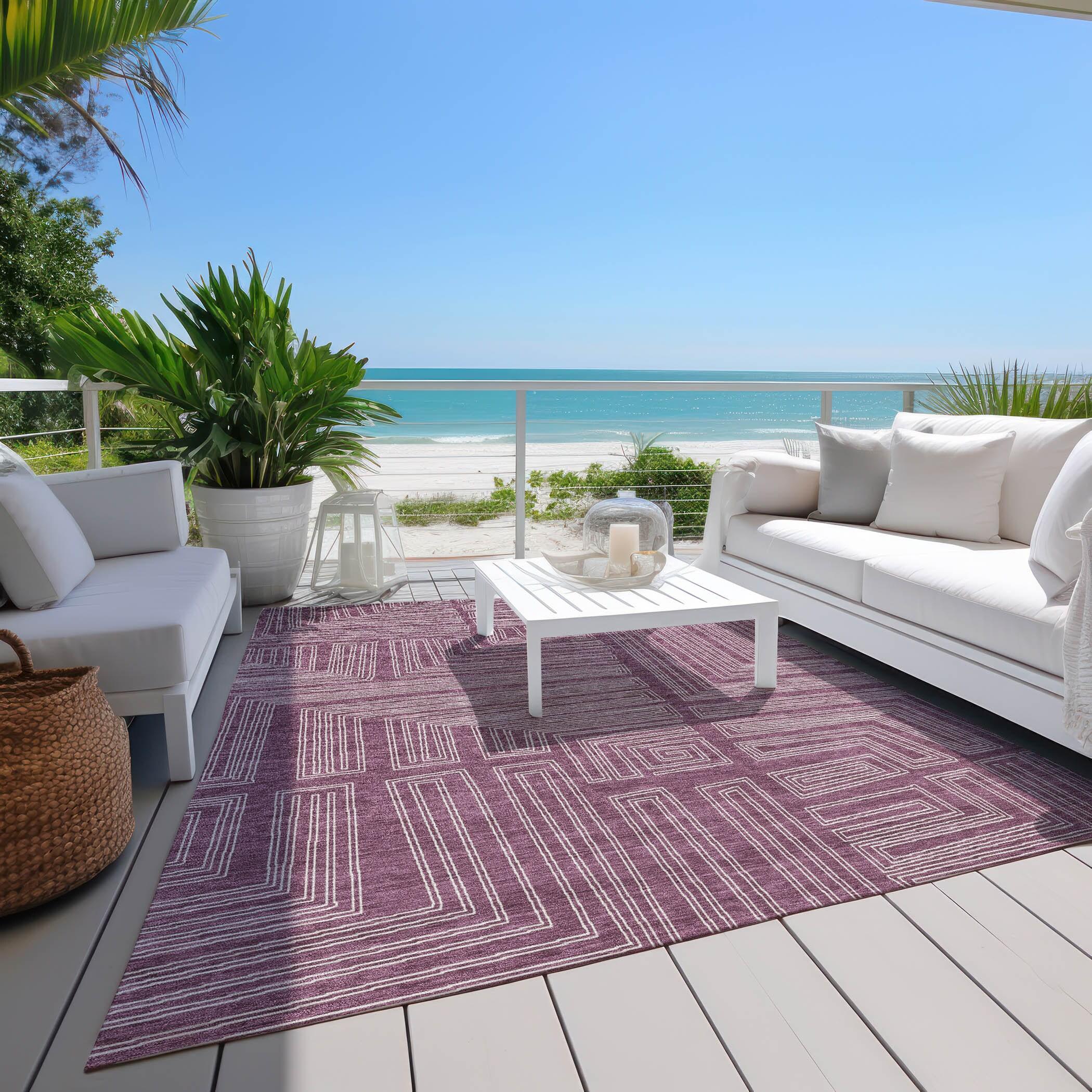 Addison Rugs Chantille Indoor/Outdoor Transitional Geometric, Abstract Eggplant Washable Rectangle Rug, 2'6" x 3'10"