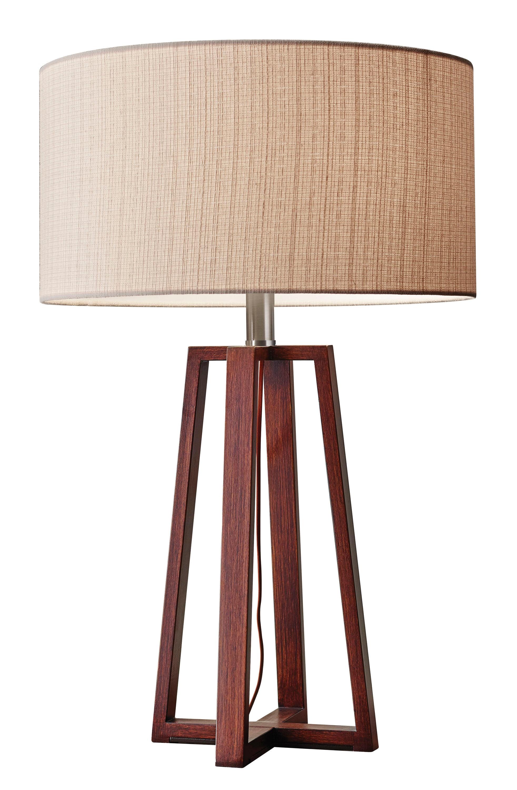 Adesso 23.75" Quinn Table Lamp Brown: ETL Listed, Linen Shade, No Assembly Required