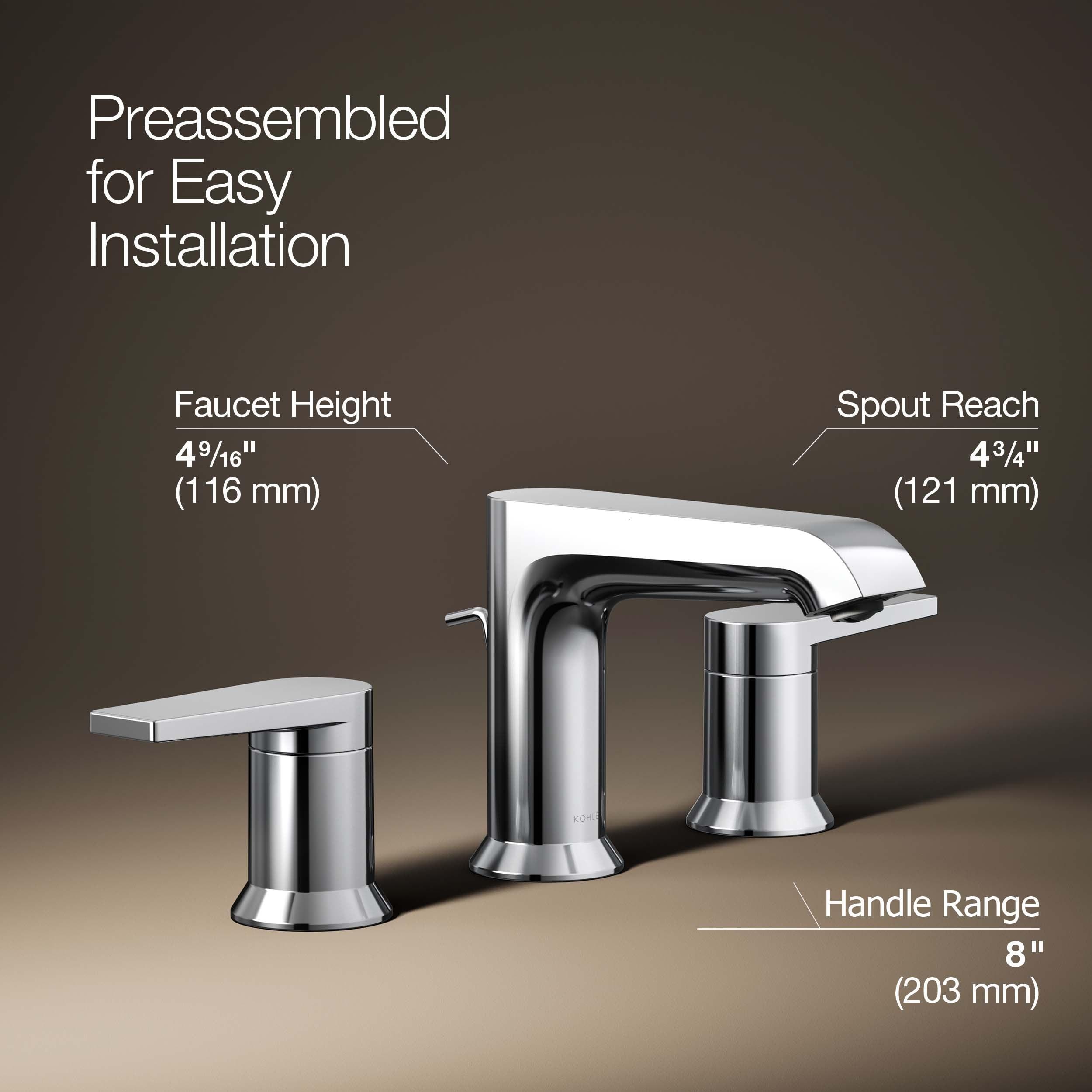 Kohler Hint Widespread Bathroom Faucet with Pop-Up Drain Assembly, 3 Hole 2-Handle Bathroom Sink Faucet, 1.2 gpm