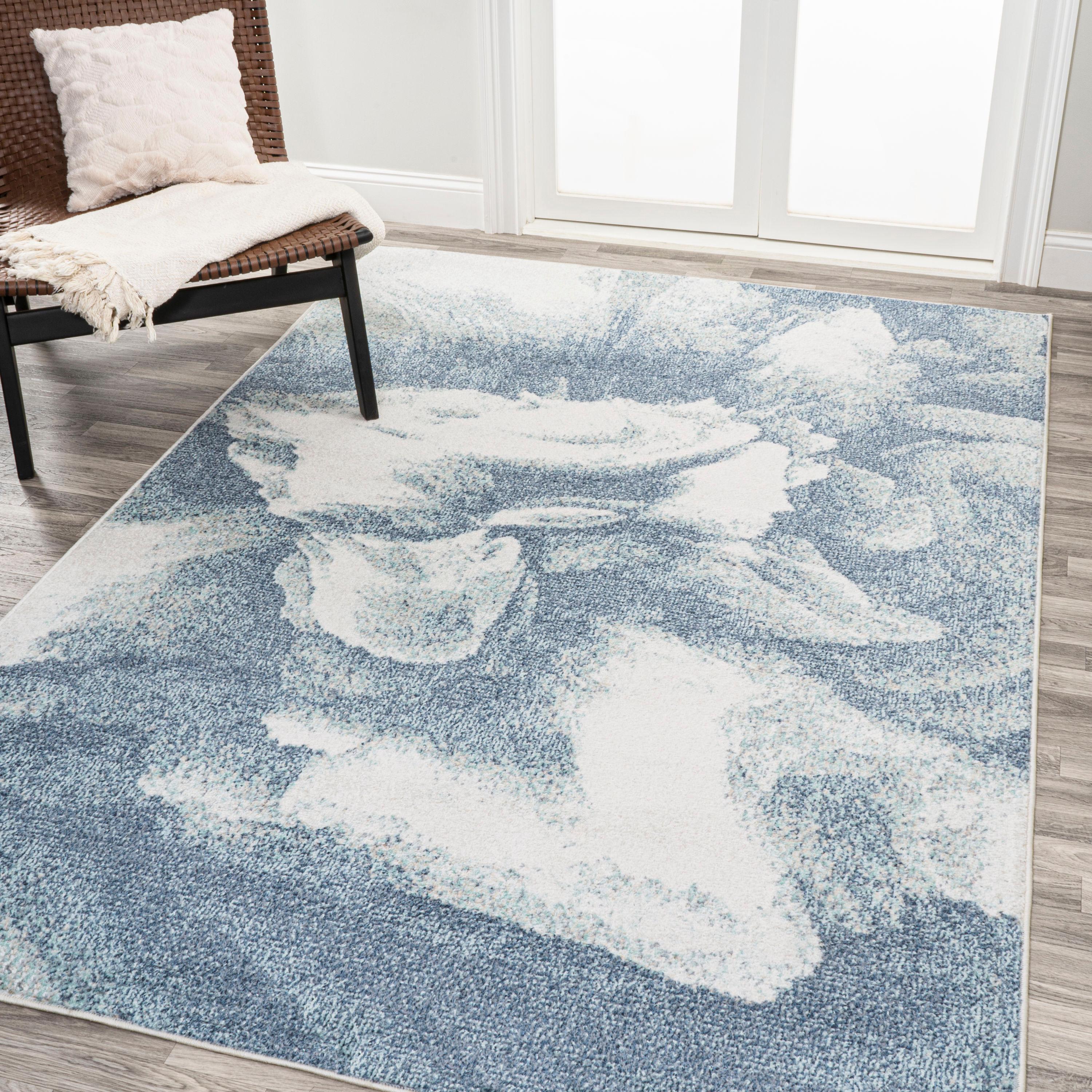 4' x 6' Petalo Abstract Two-Tone Modern Area Rug, Blue/Cream - JONATHAN Y