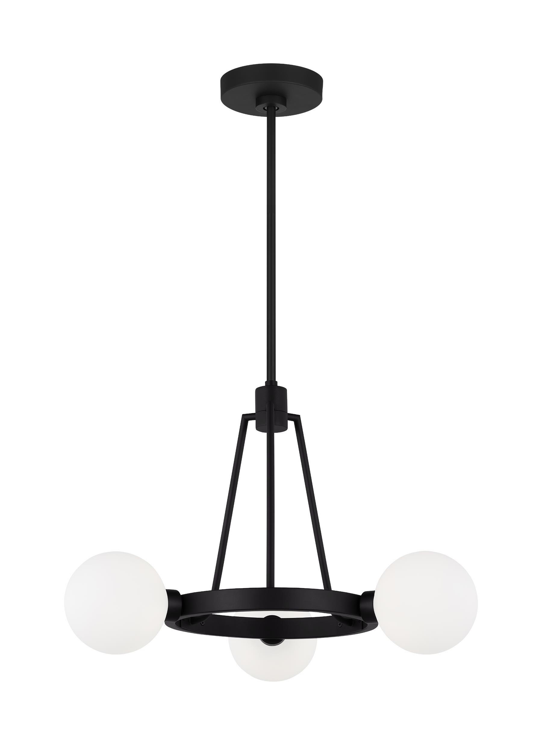 Midnight Black Mini 3-Light Chandelier with Milk Glass Shades