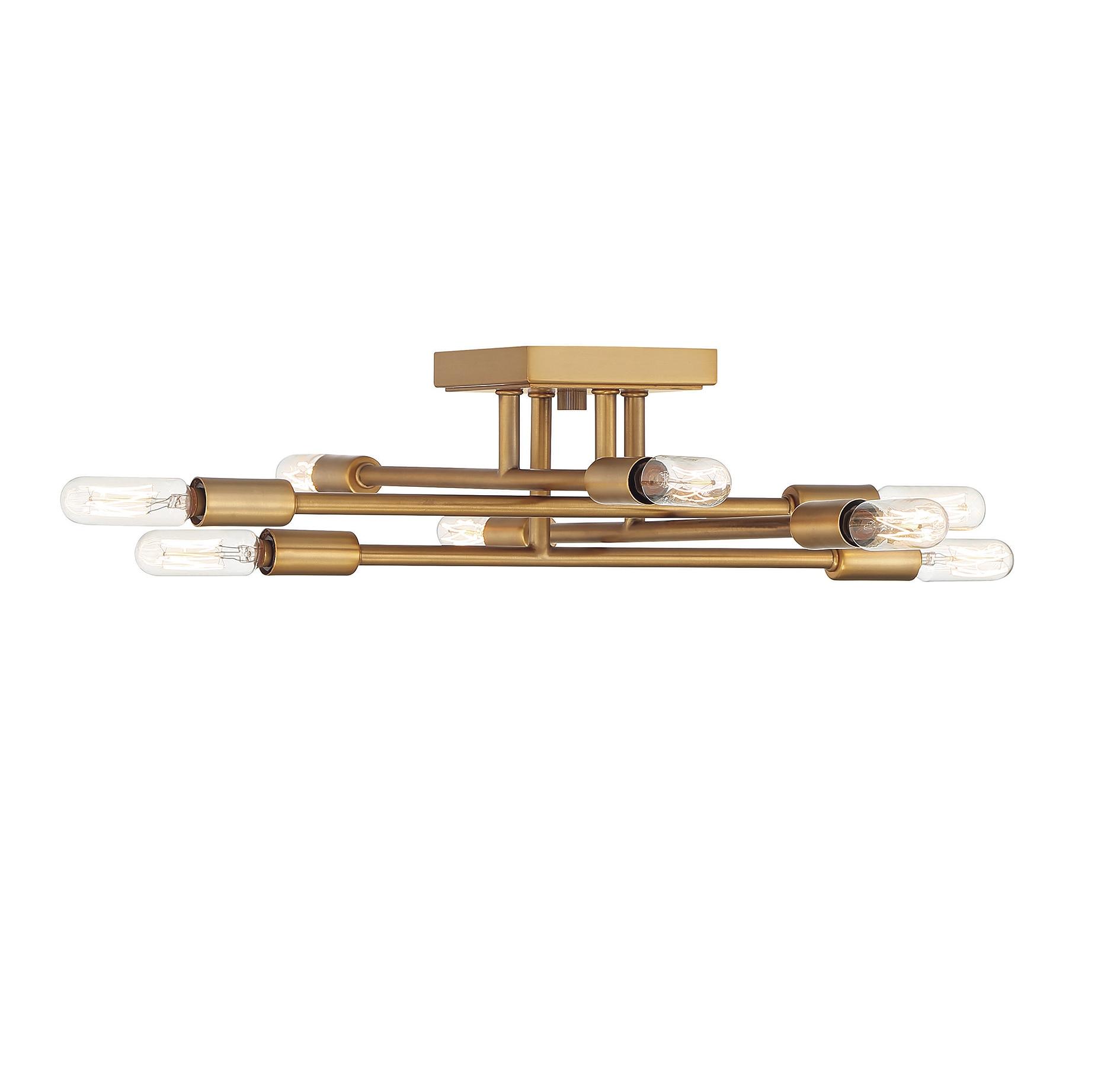 Warm Brass and Glass 8-Light Semi-Flush Mount Ceiling Fixture