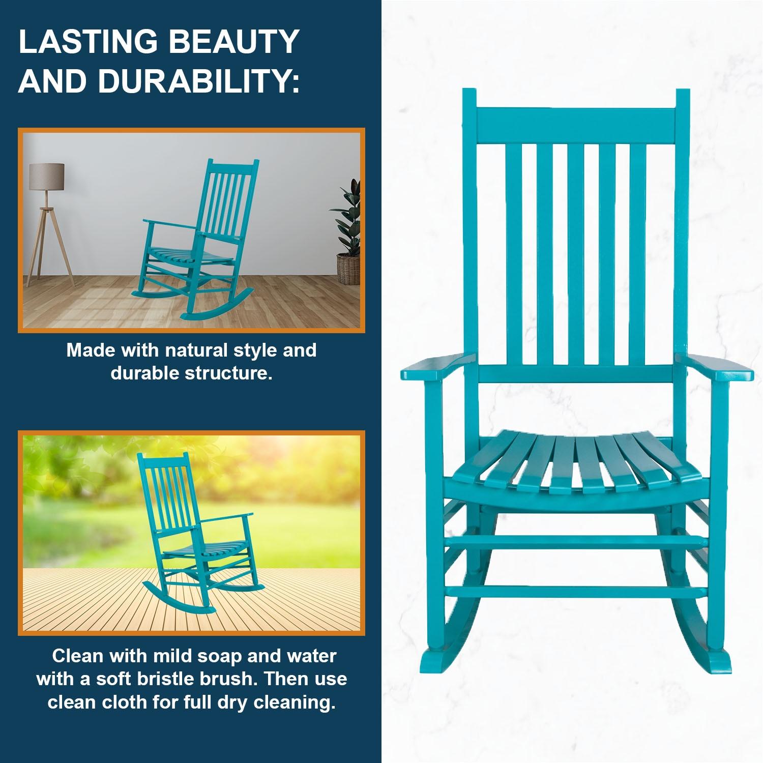 Shine Company Traditional Hardwood Indoor/Outdoor Patio Porch Rocker in Blue