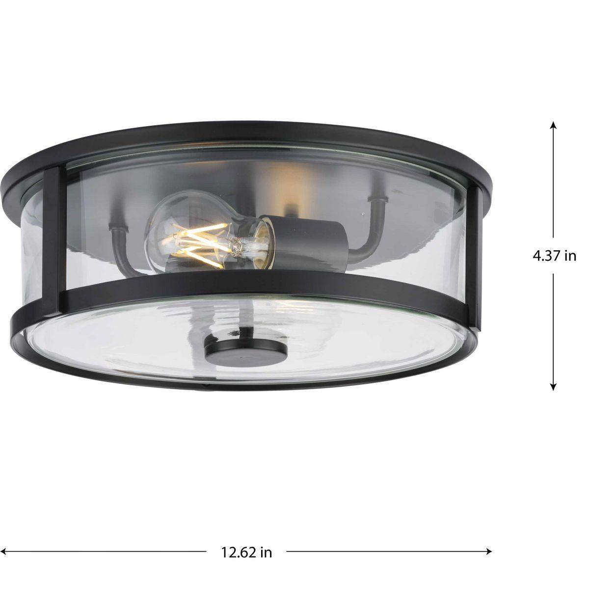 Progress Lighting Gilliam 2-Light Flush Mount, Matte Black, Curved Glass