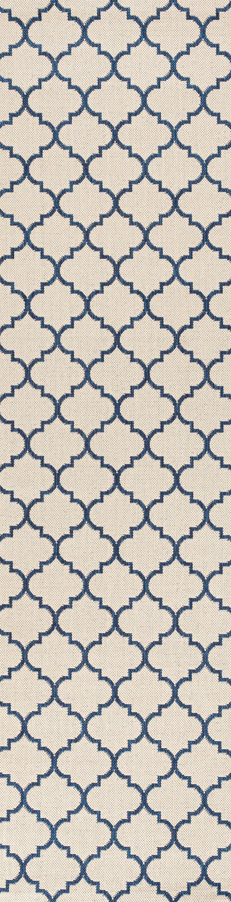 Arabesque Ogee Trellis Beige/Navy 2 ft. x 8 ft. Indoor/Outdoor Runner Rug