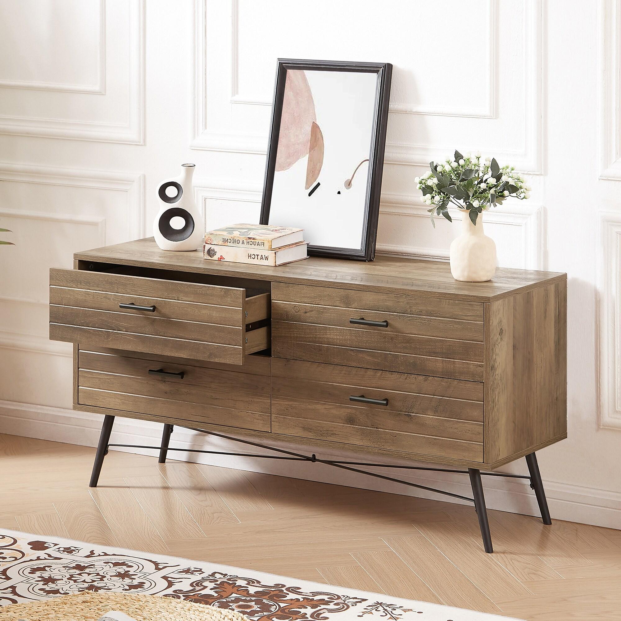 Charlton Home® 4-Drawer Chest, 4 Drawer Dresser TV Stand , Dressers Bedroom Furniture Large Storage Tower Unit