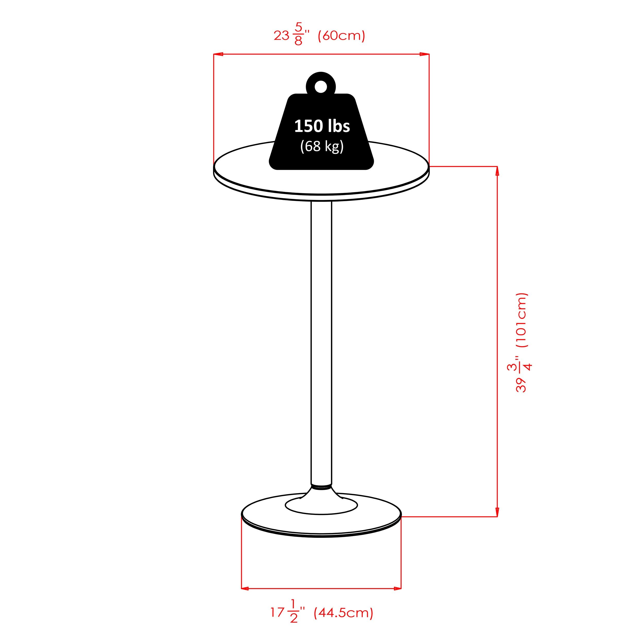 24" Spectrum Round Bar Height Table with Metal Legs Black - Winsome: Chrome Base, MDF Top, Contemporary Style