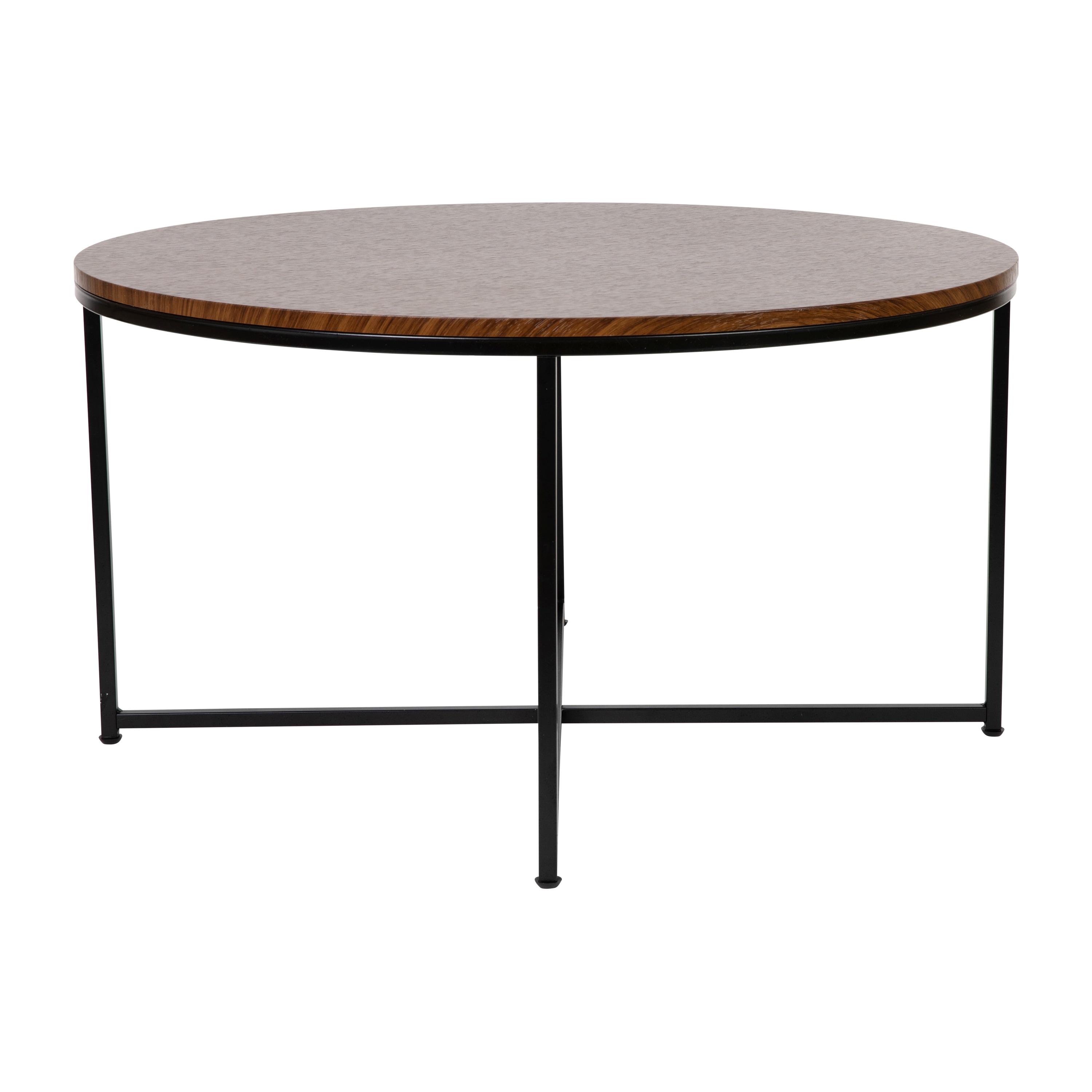 Flash Furniture Hampstead Collection Coffee Table - Modern Walnut Finish Accent Table with Crisscross Matte Black Frame