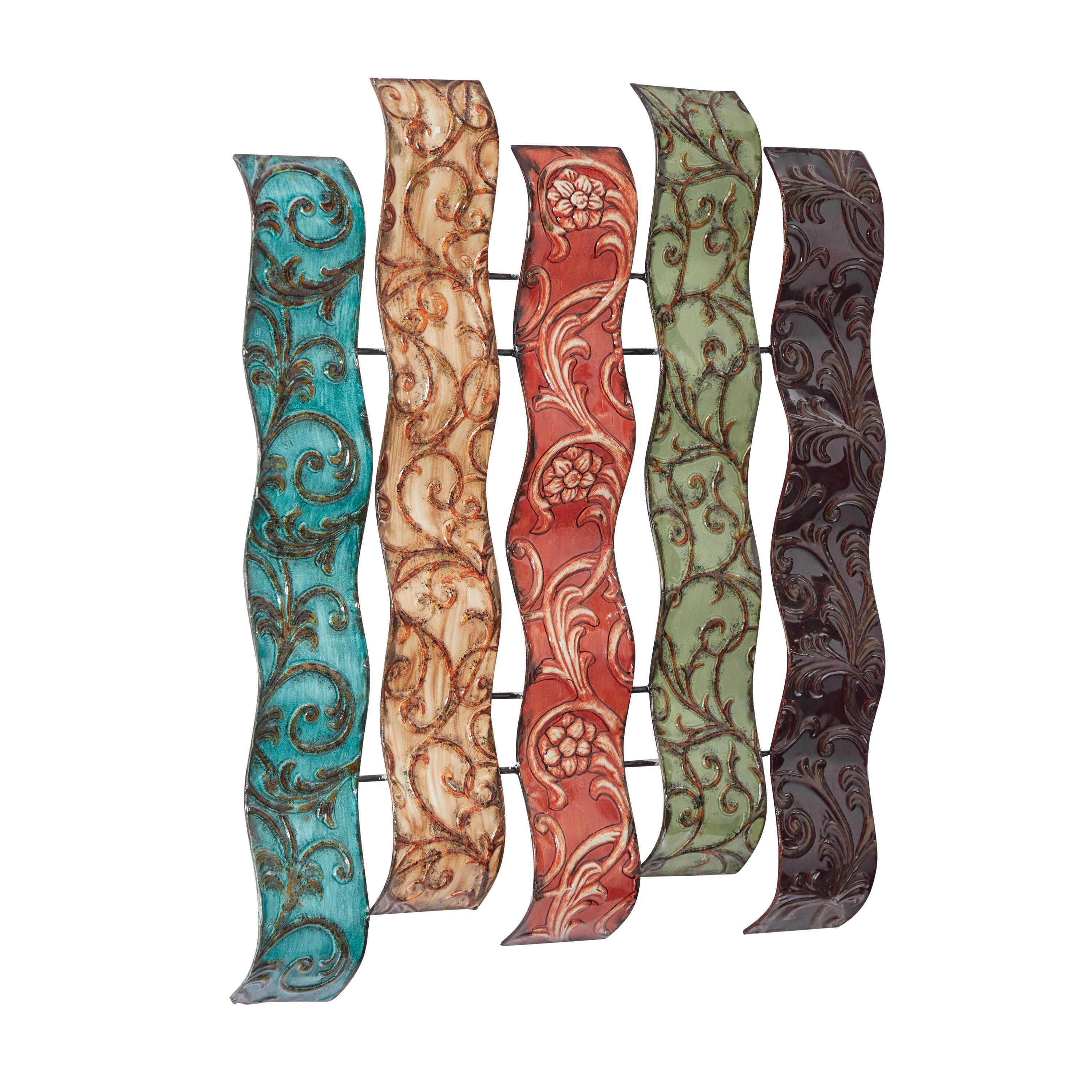 DecMode Multi Colored Metal 5 Wavy Panels Abstract Wall Decor with Embossed Details