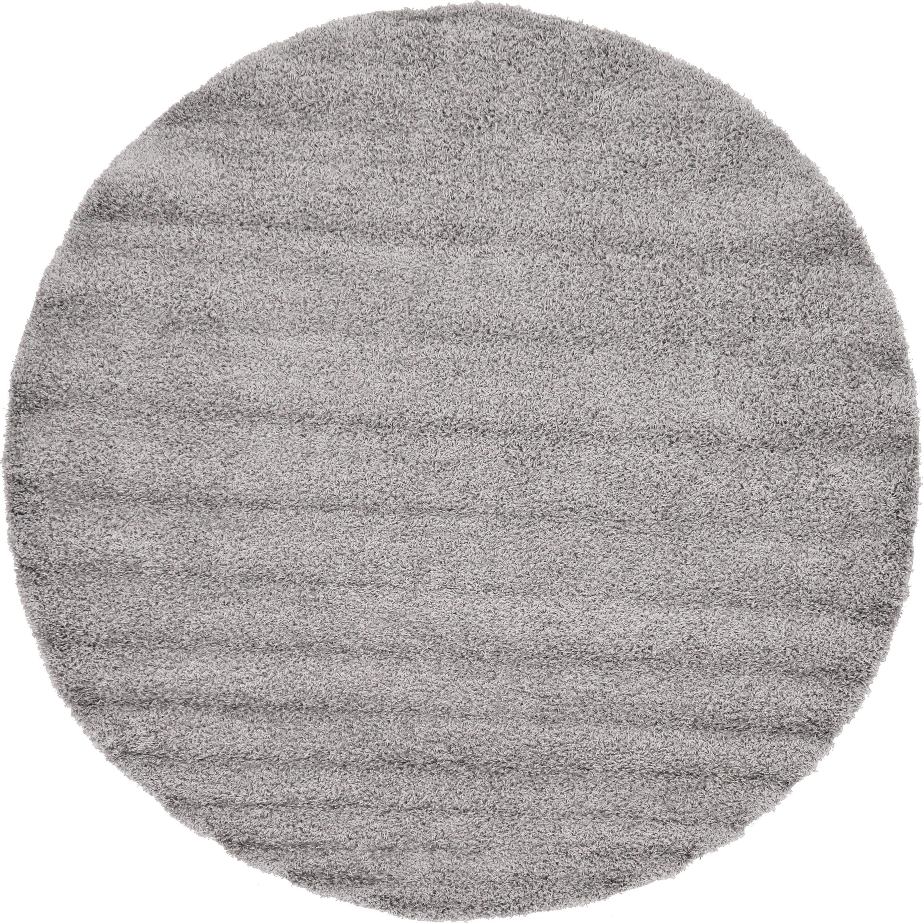 Unique Loom 8' 0 x 8' 0 Round Solid Shag Cloud Gray Area Rug