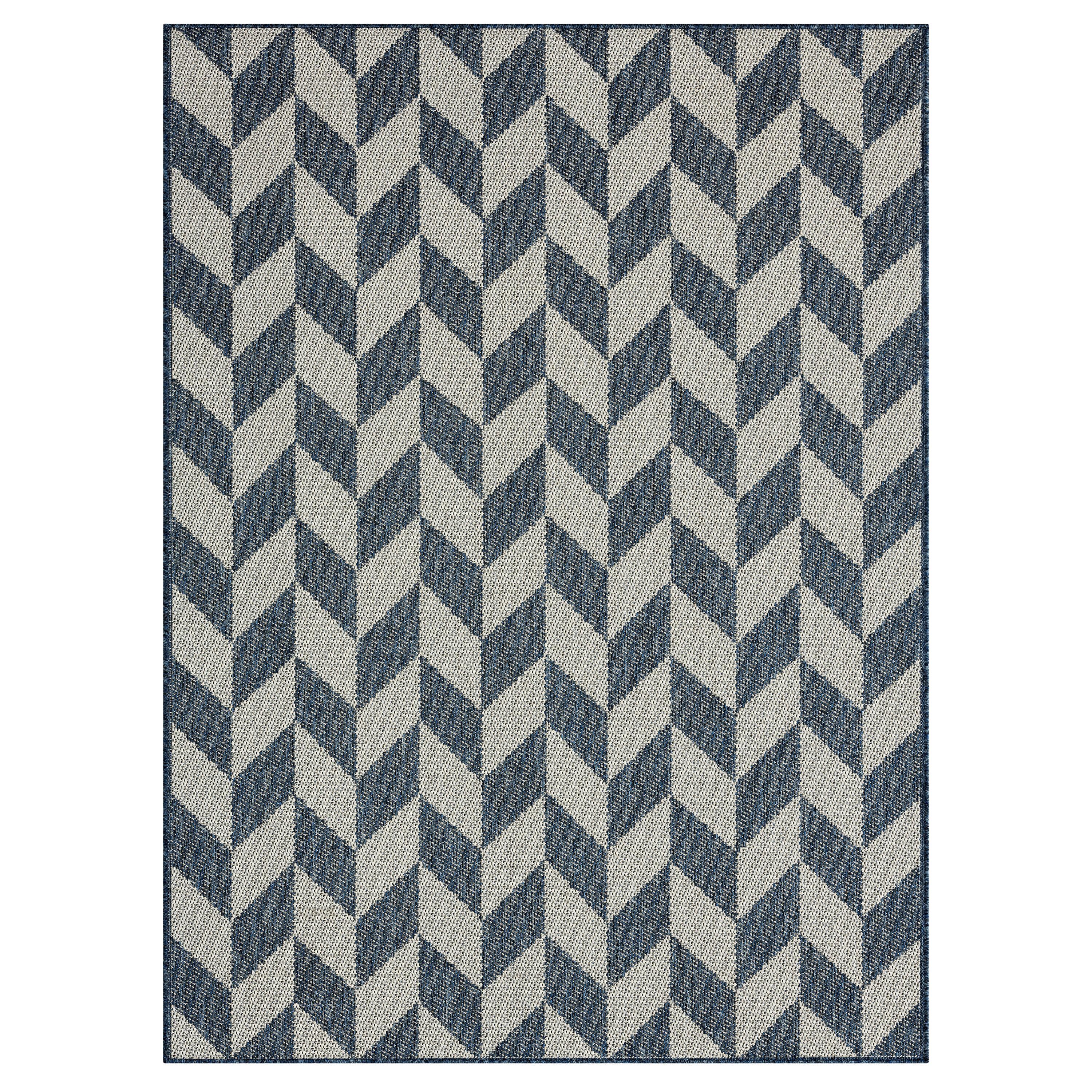 NICOLE MILLER NEW YORK Patio Country Calla Herringbone Indoor/Outdoor Area Rug, Blue/Cream