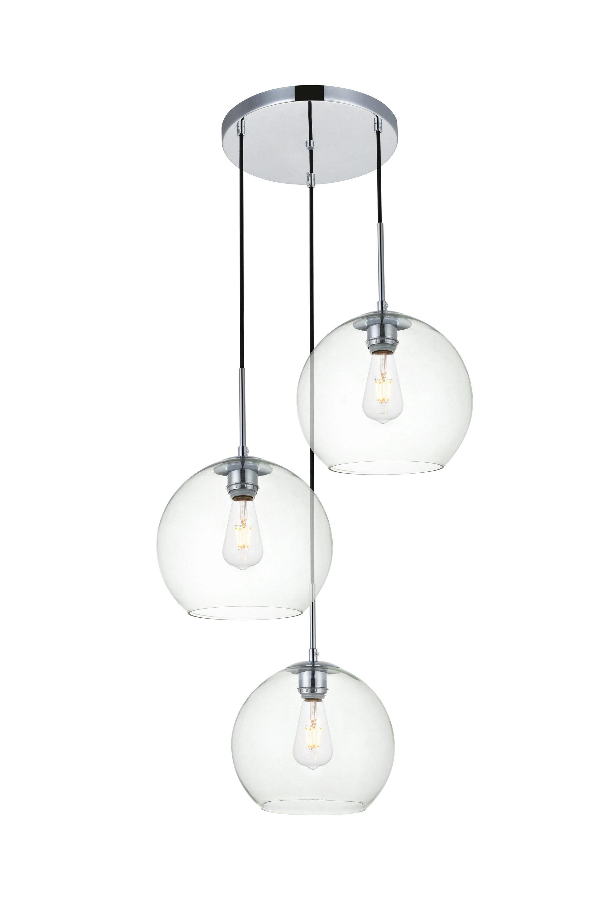 Elegant Lighting Baxter 3-Light Chrome Pendant Fixture with Clear Glass Globes