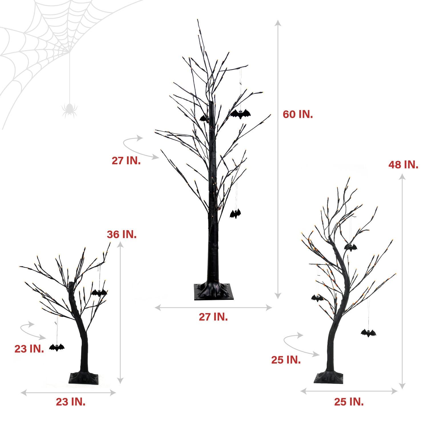 Haunted Hill Farm Set of 3 Halloween Trees with Bats and Orange LED Lights, 3-ft., 4-ft., and 5-ft.