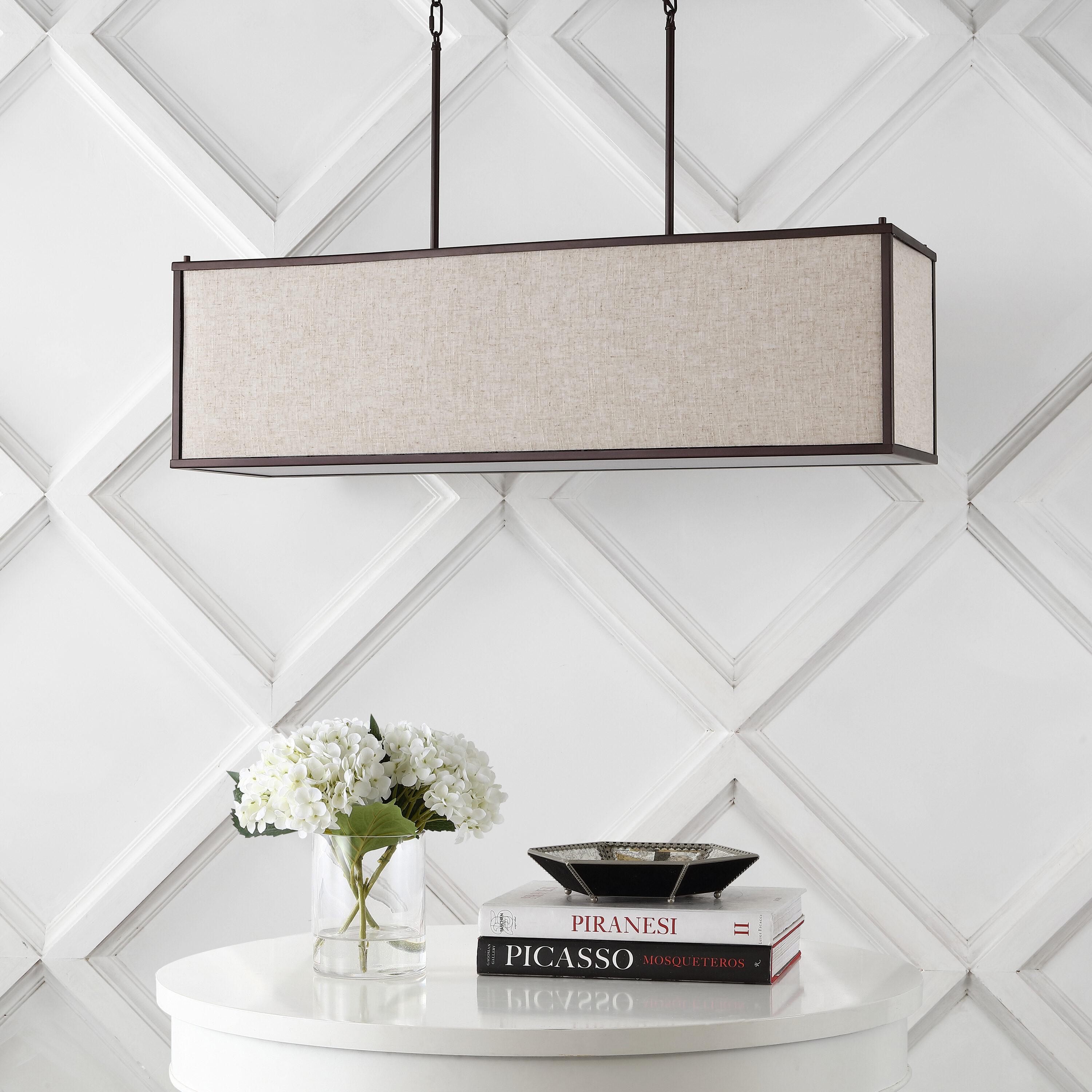 JONATHAN Y JYL1312A Cole 42" 4-Light Rectangular Linen Iron Linear LED Pendant, Farmhouse, Industrial, Coastal, Contemporary, Modern, Minimalist for Bedroom, Living Room, Office, Oil Rubbed Bronze