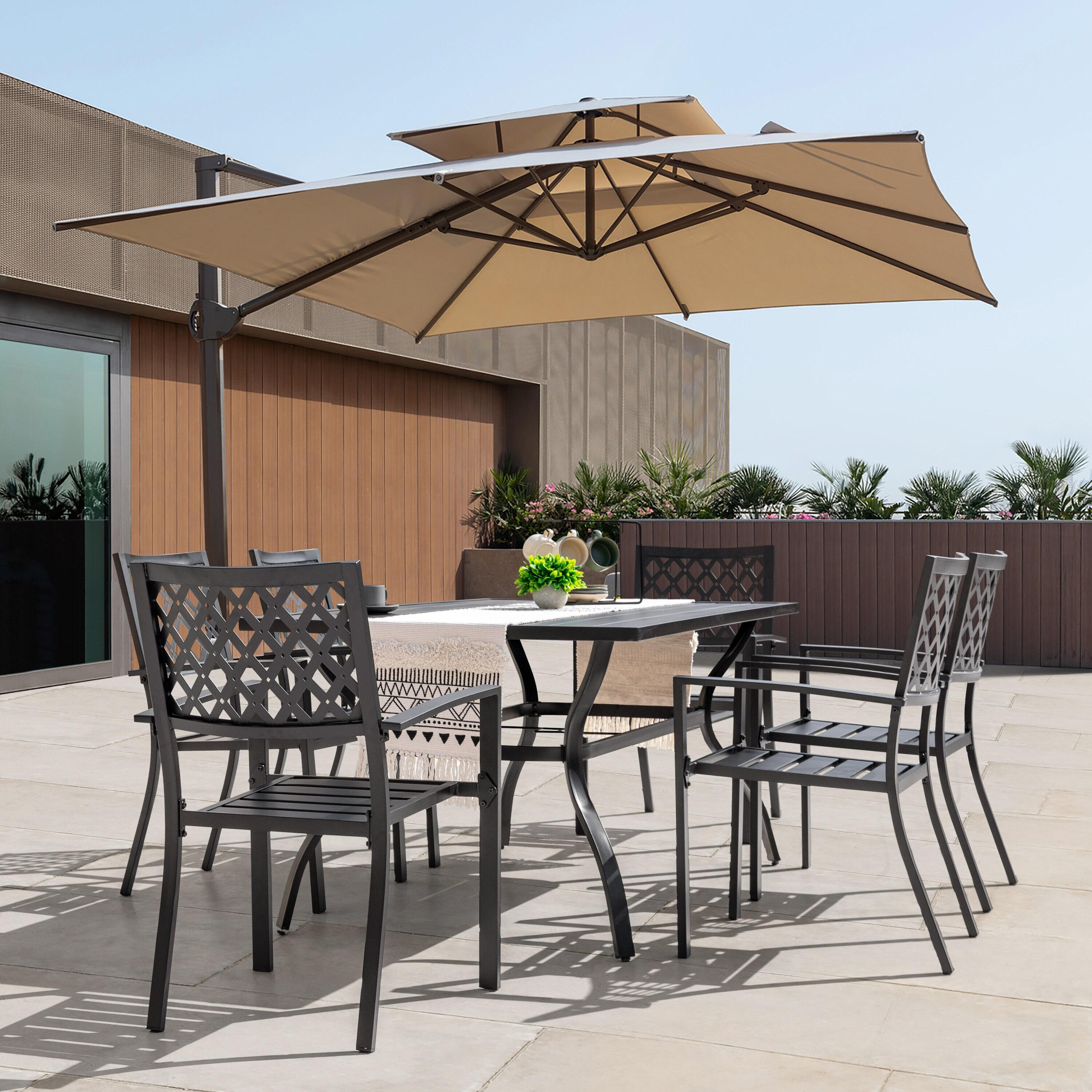 Nuu Garden Outdoor 7-Piece Iron Dining Set with 1.77'' Umbrella Hole