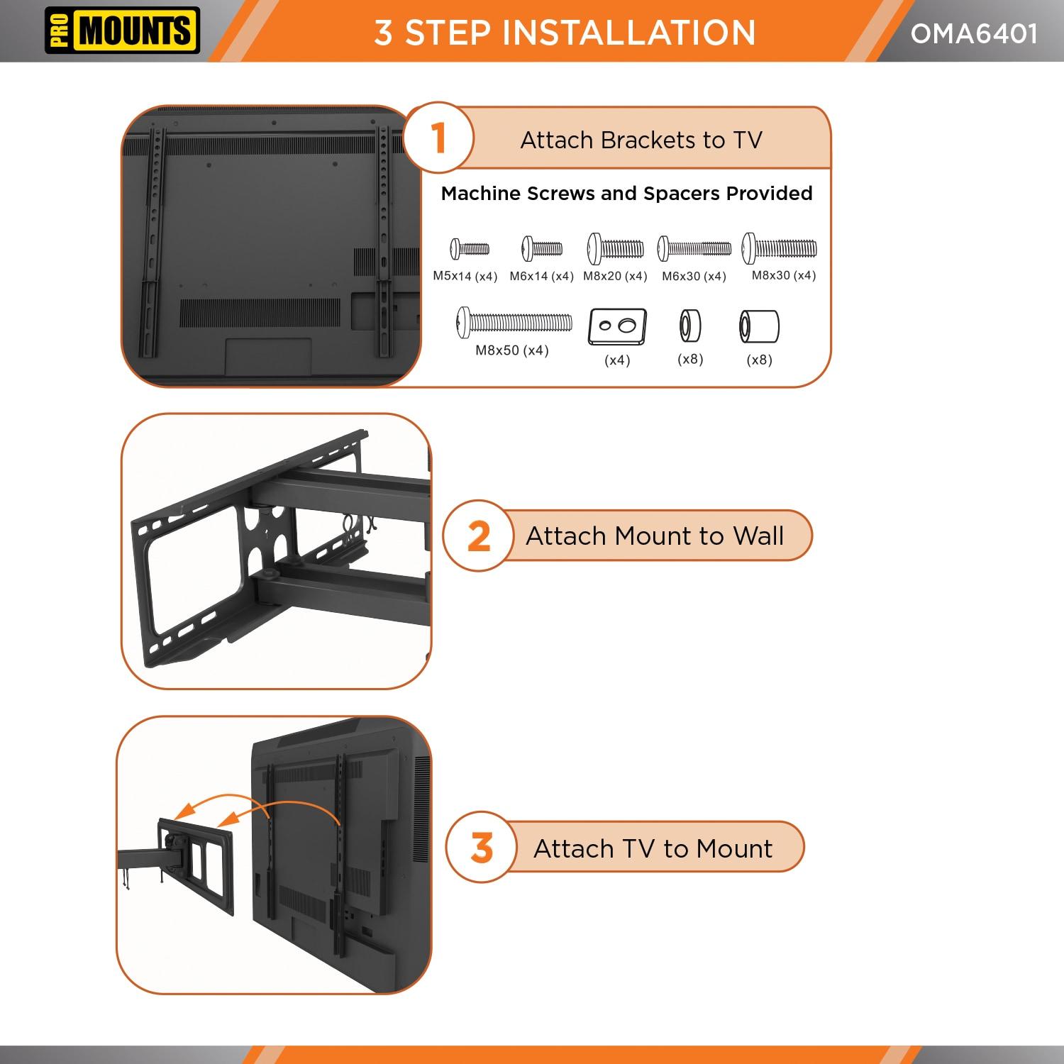 Promounts ProMounts Premium Articulating / Full Motion TV Wall Mount for 37" to 92" TVs, Holds Up to 88lbs
