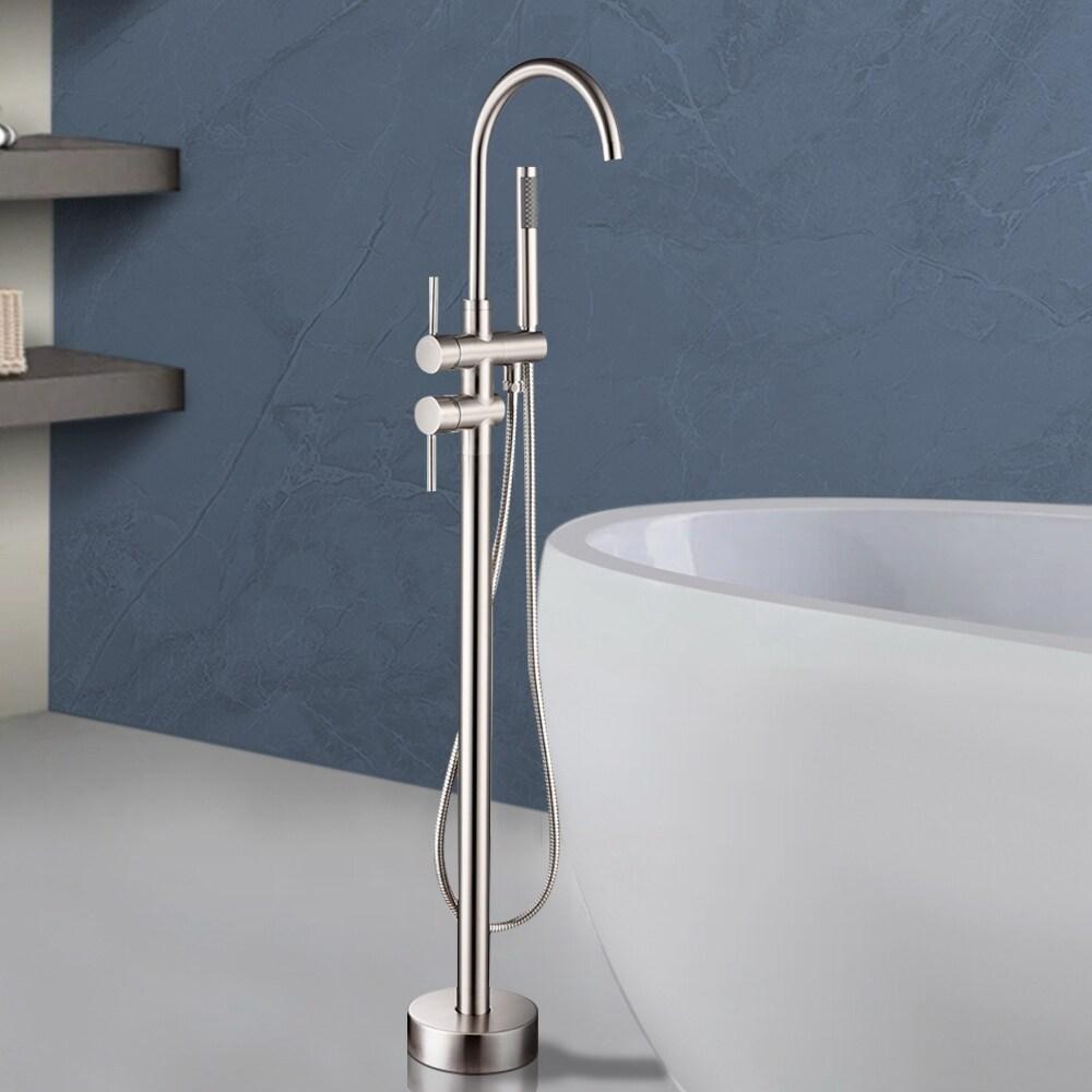 Double Handle Floor Mounted Freestanding Tub Filler With Handshower