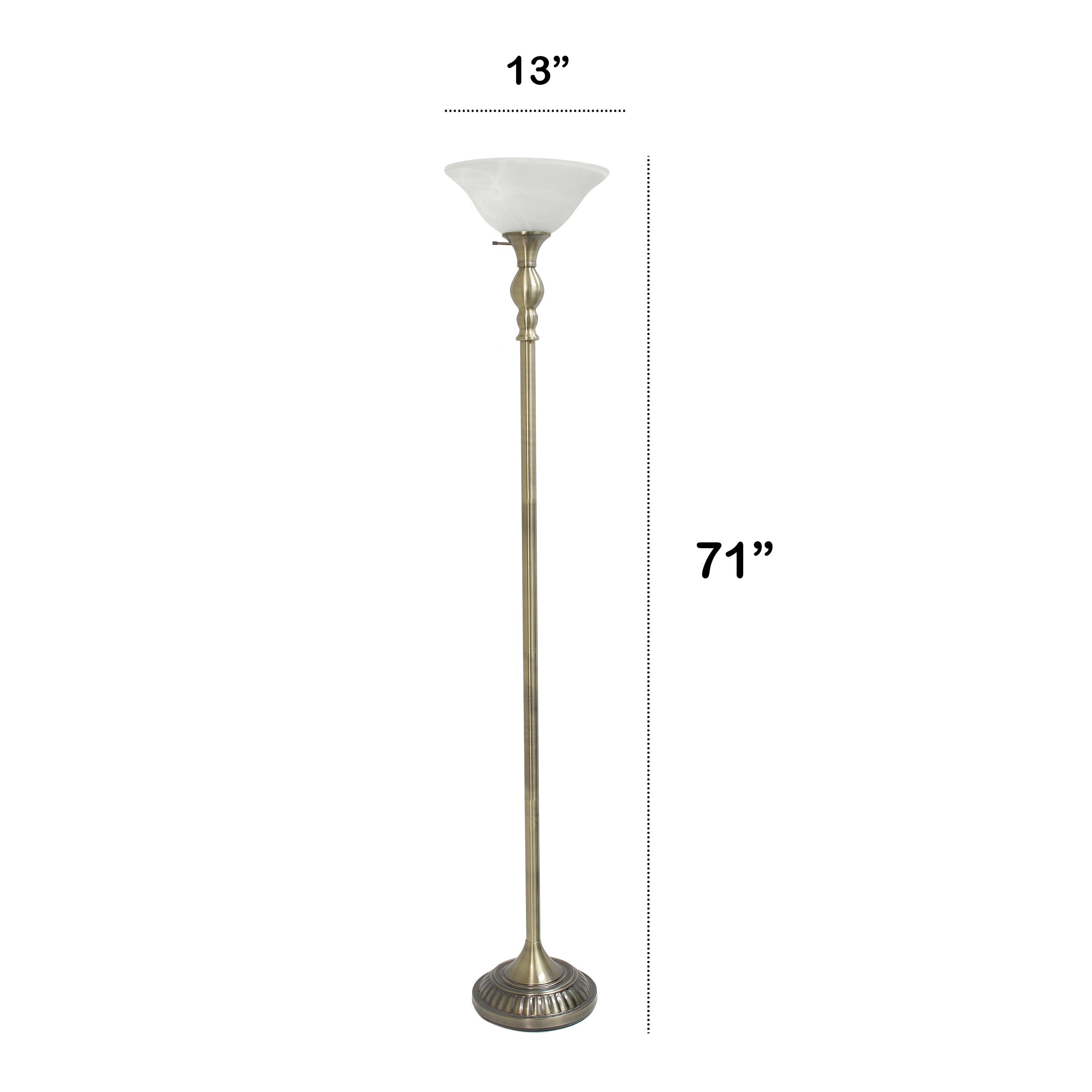 1-Light Classic Torchiere Floor Lamp with Marbleized Glass Shade Antique Brass - Lalia Home: UL Listed, Metal Base, Rotary Switch