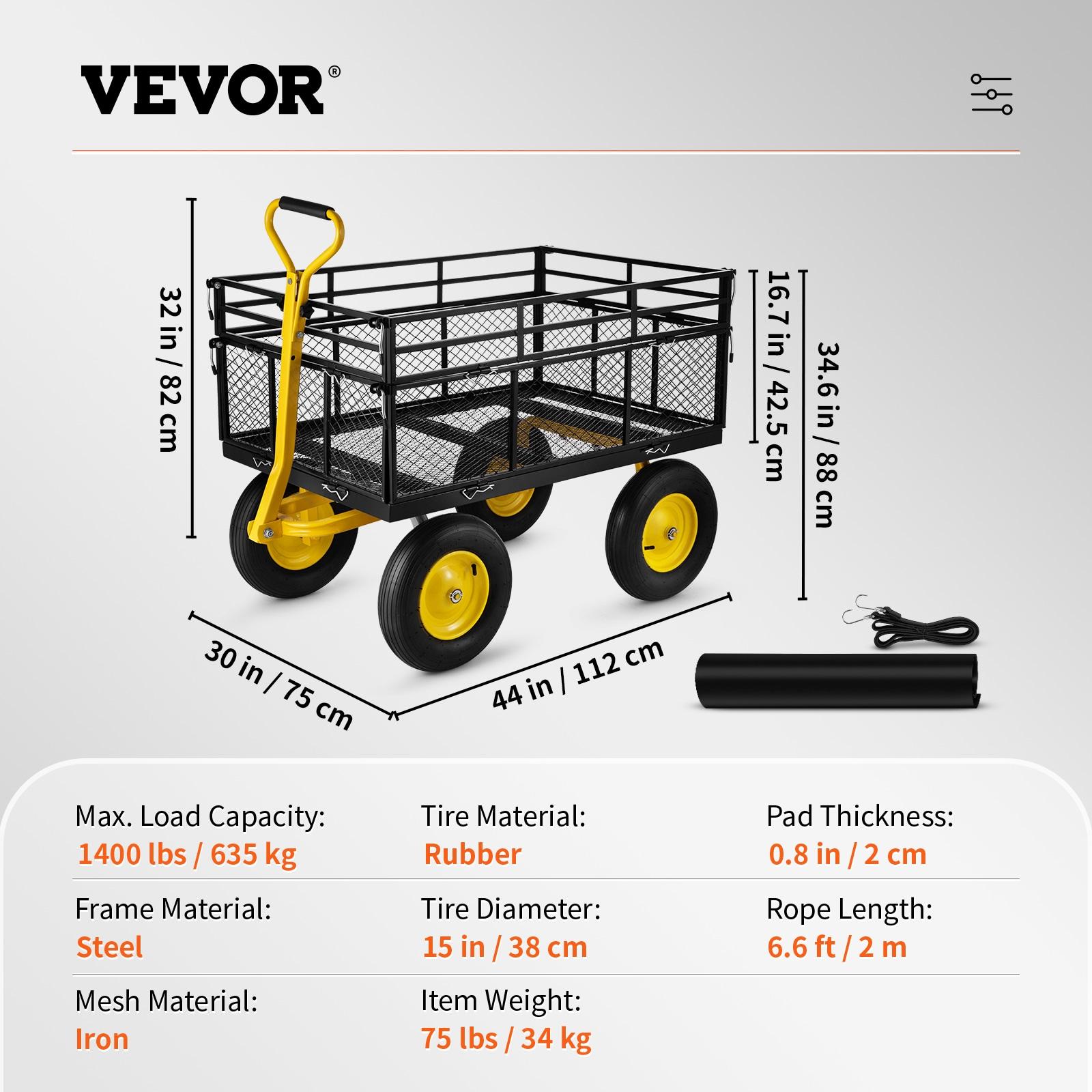 Vevor  Heavy Duty 1400 lbs Capacity Steel Garden Cart with Removable Mesh Sides