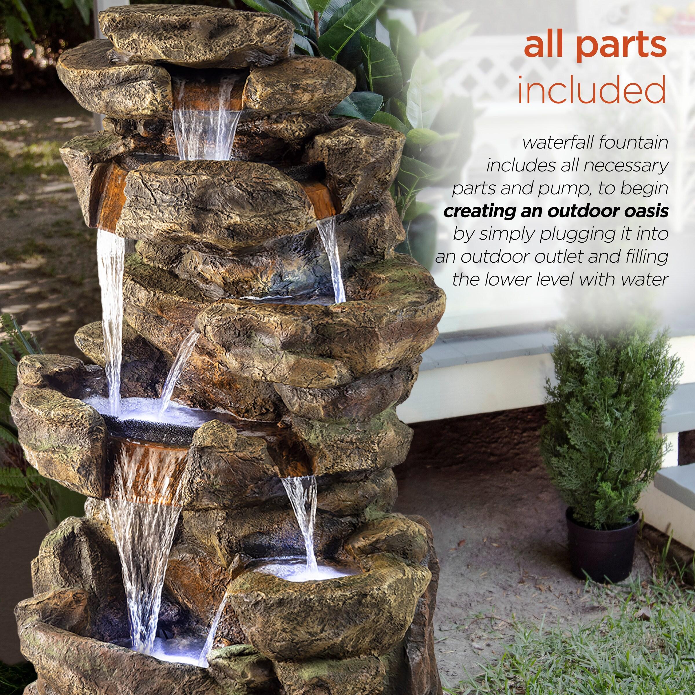 Alpine Corporation 6-Tier Amazonian Water Fountain with LED Lights