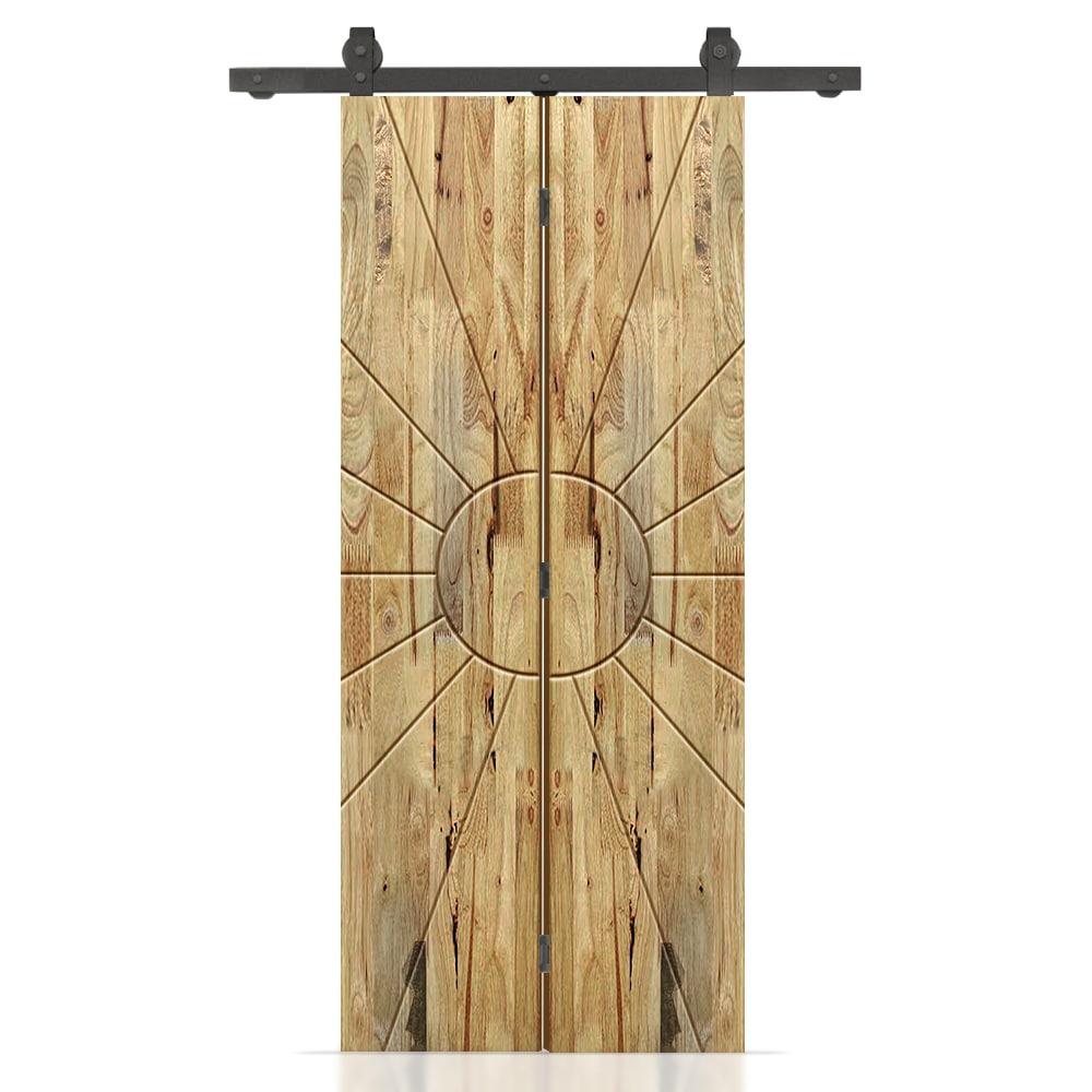 Calhome Pine Wood Bi-Fold Barn Door with Sliding Hardware Kit