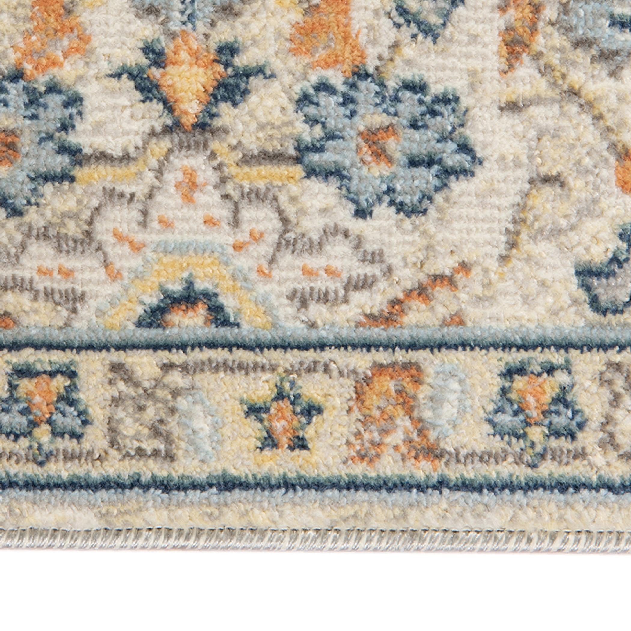 Bohemian Bordered Beige & Orange Synthetic Area Rug 36x24