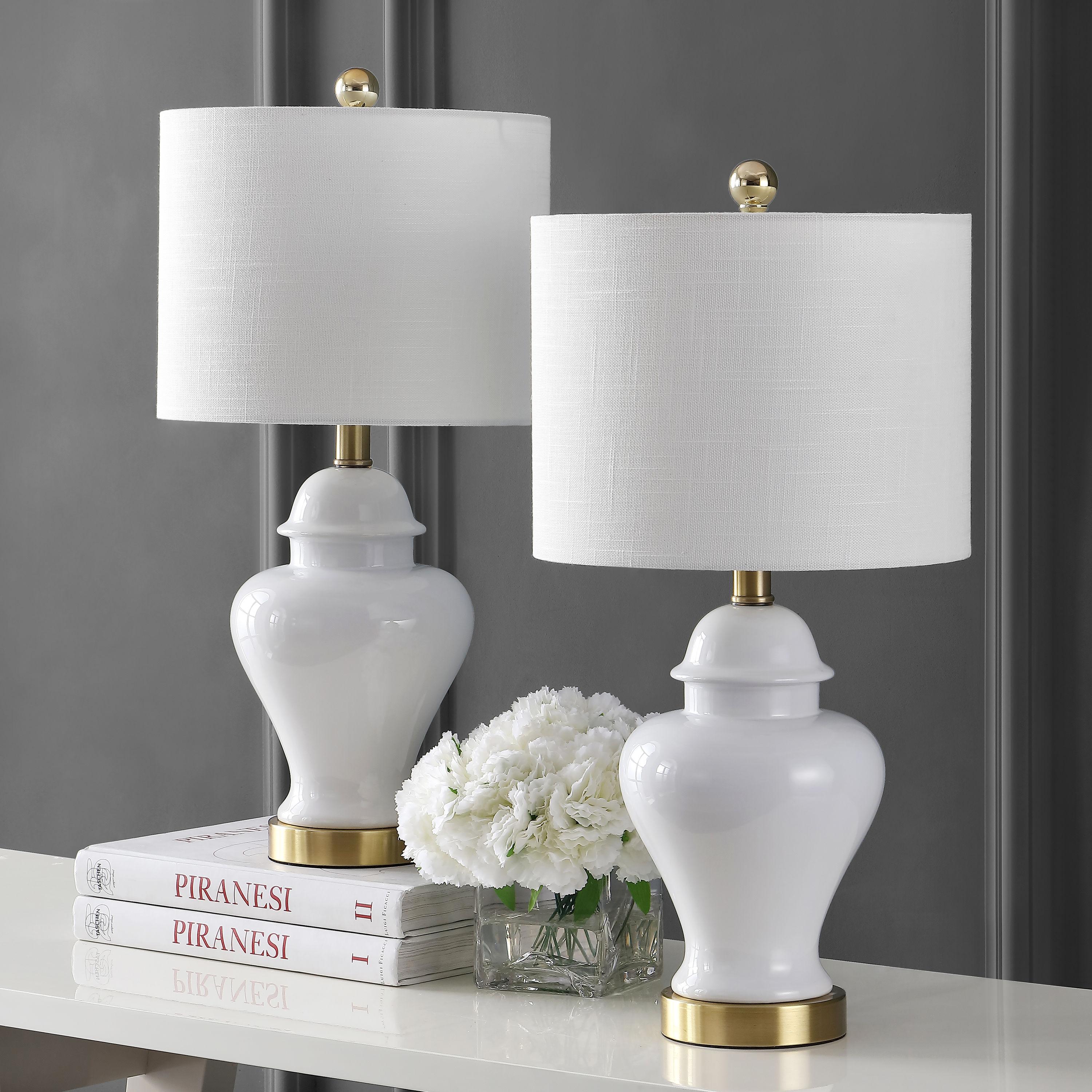 Qin 22 in. Ceramic/Iron Classic Cottage LED Table Lamp Set of 2, White